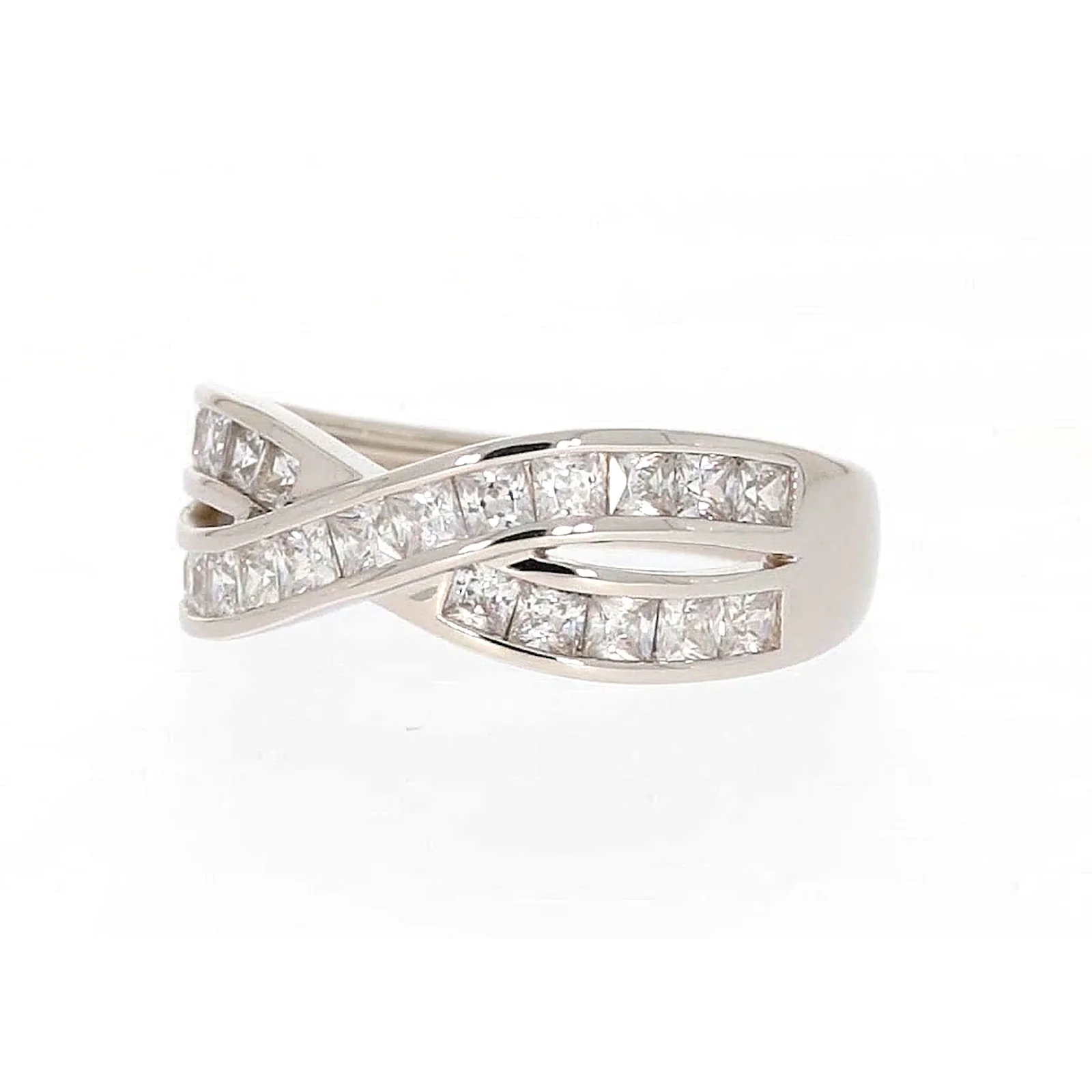 Sterling Silver Cubic Zirconia Cross Over Ring - Image 8