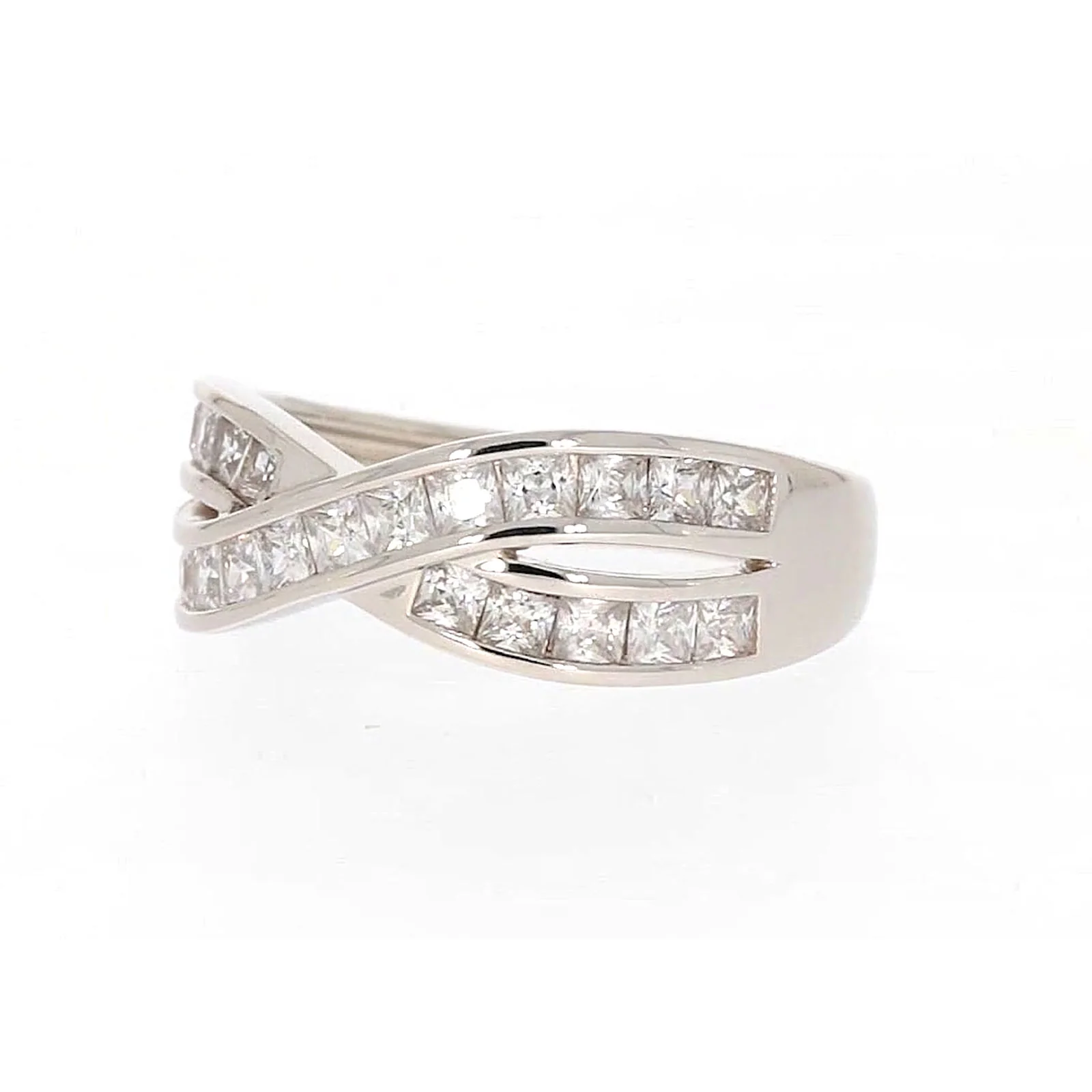 Sterling Silver Cubic Zirconia Cross Over Ring - Image 9