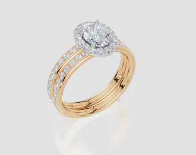 18ct Yellow Gold Oval Cut 1.23 Carat tw of Diamonds Ring and 18ct Yellow Gold 0.35 Carat tw of Diamonds Band