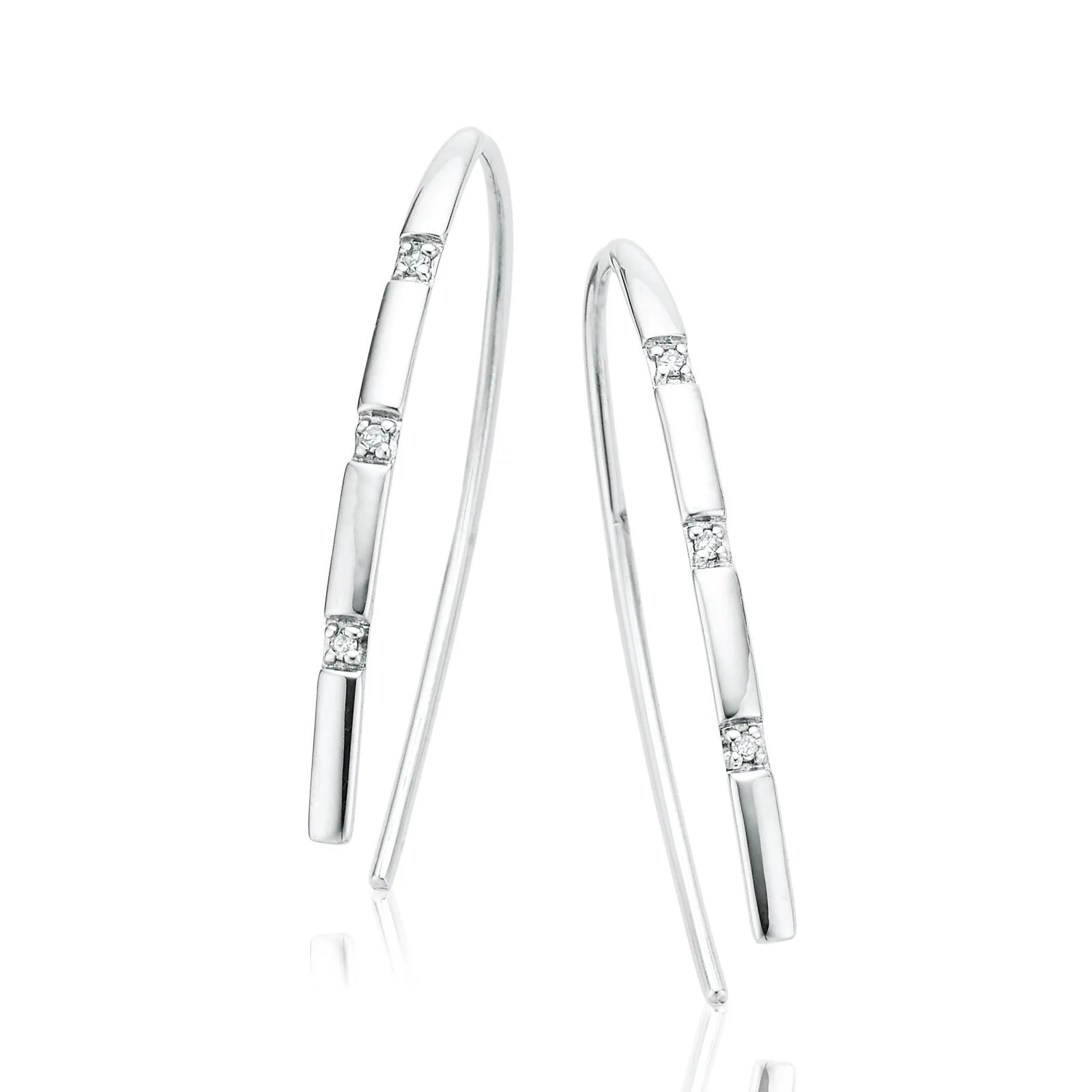 9ct White Gold & Diamond Set Pull Through Threader Earrings