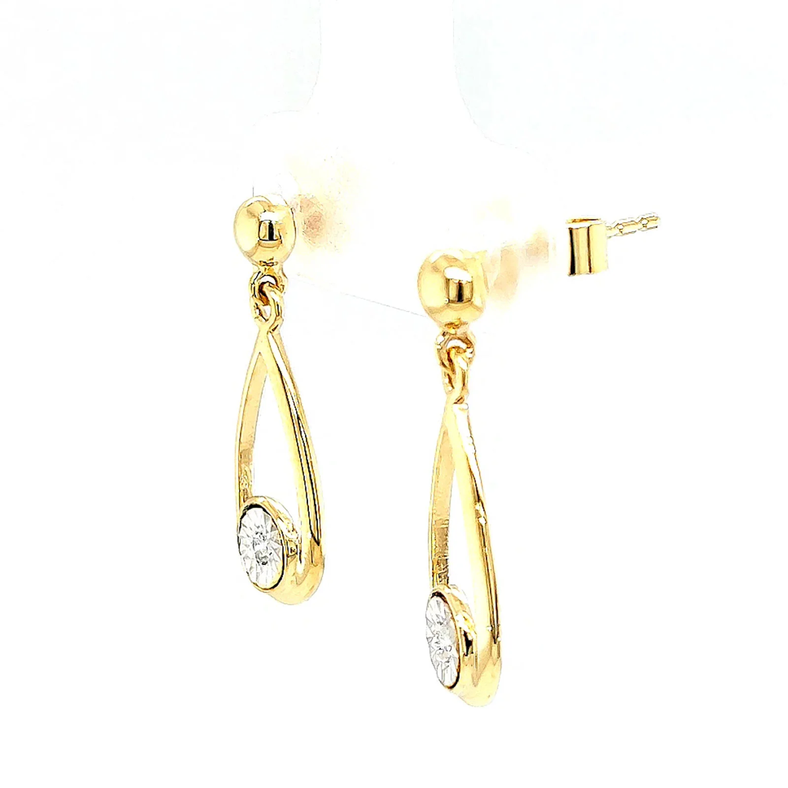 9ct Yellow Gold Round Brilliant Cut & Diamond Set Drop Earrings - Image 14