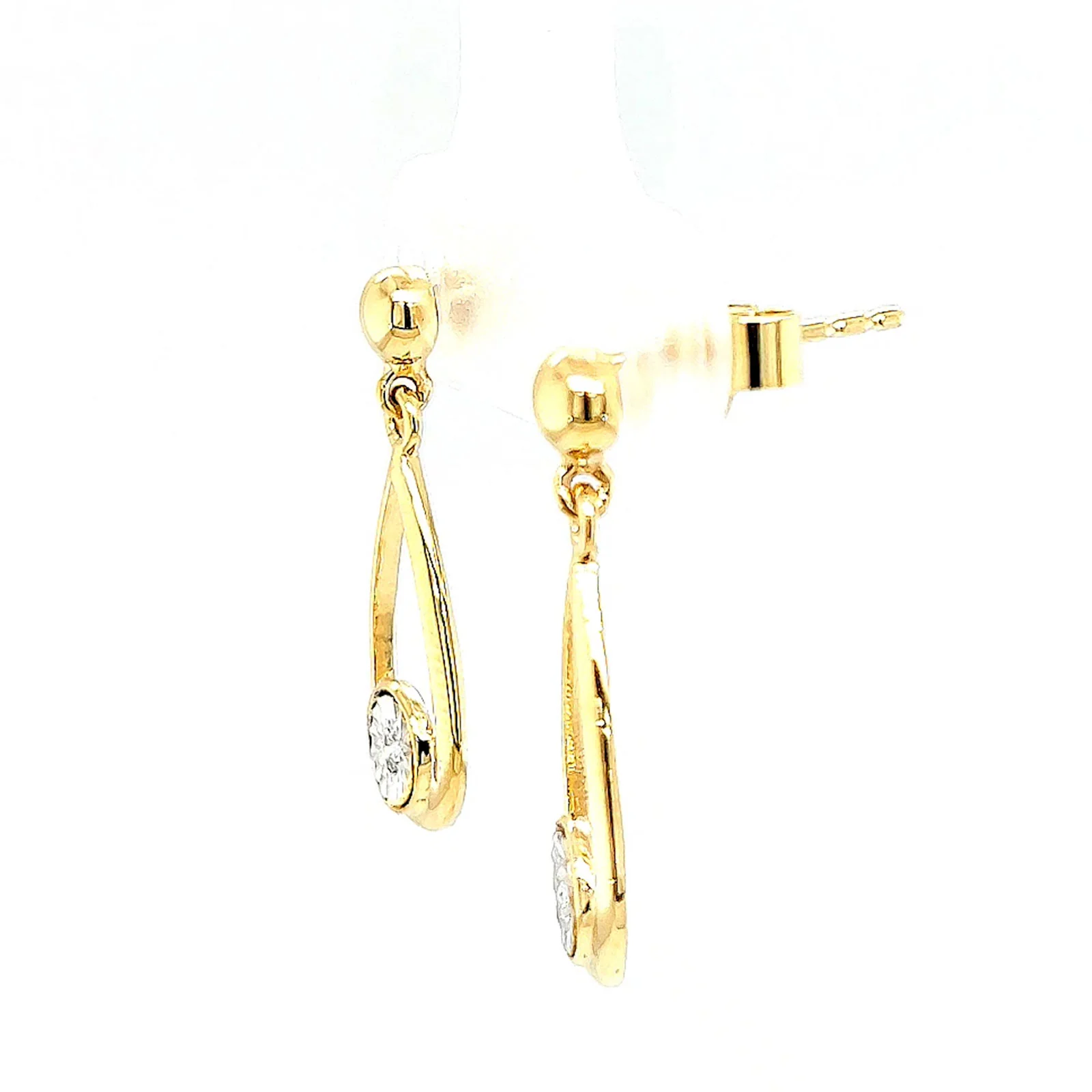 9ct Yellow Gold Round Brilliant Cut & Diamond Set Drop Earrings - Image 16