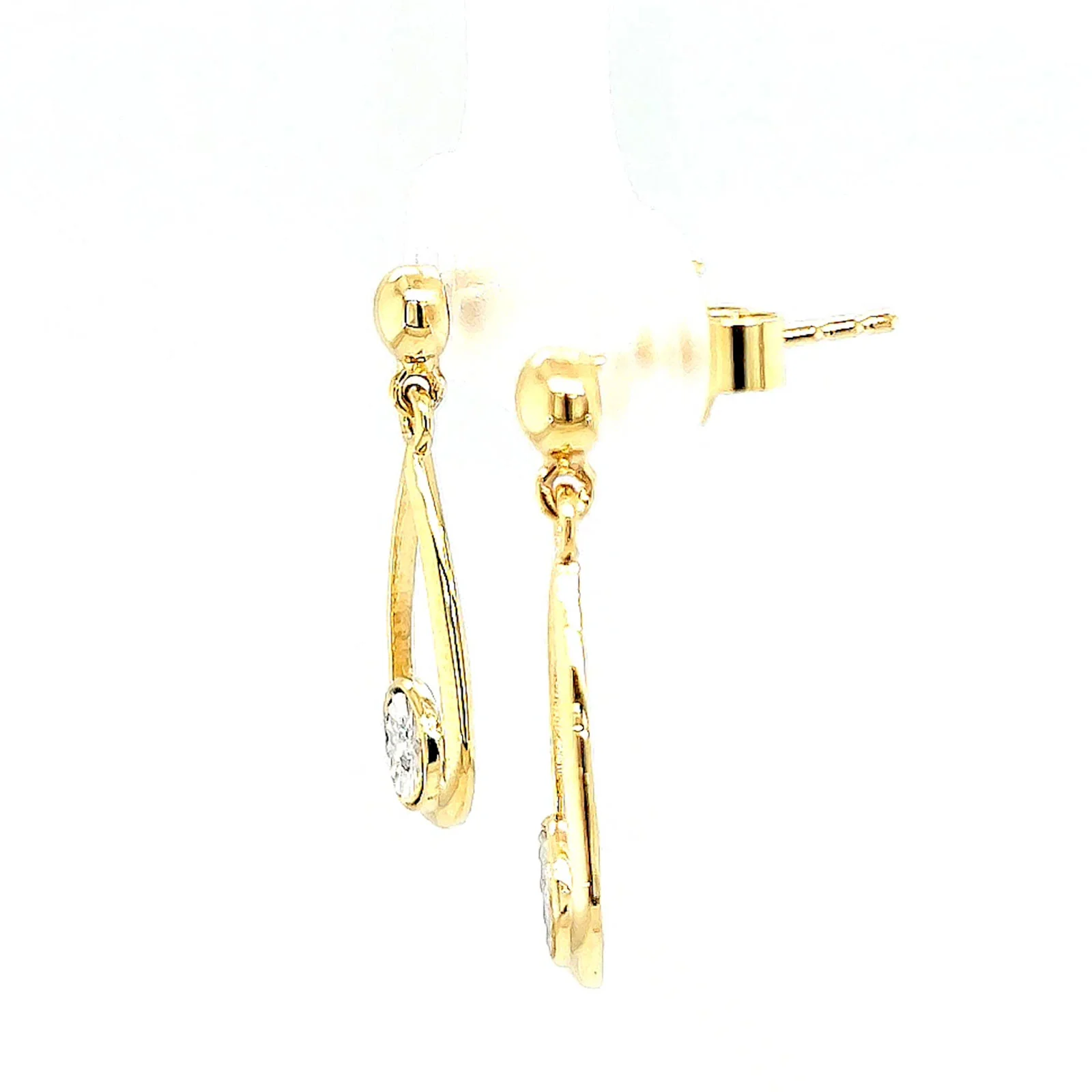9ct Yellow Gold Round Brilliant Cut & Diamond Set Drop Earrings - Image 17