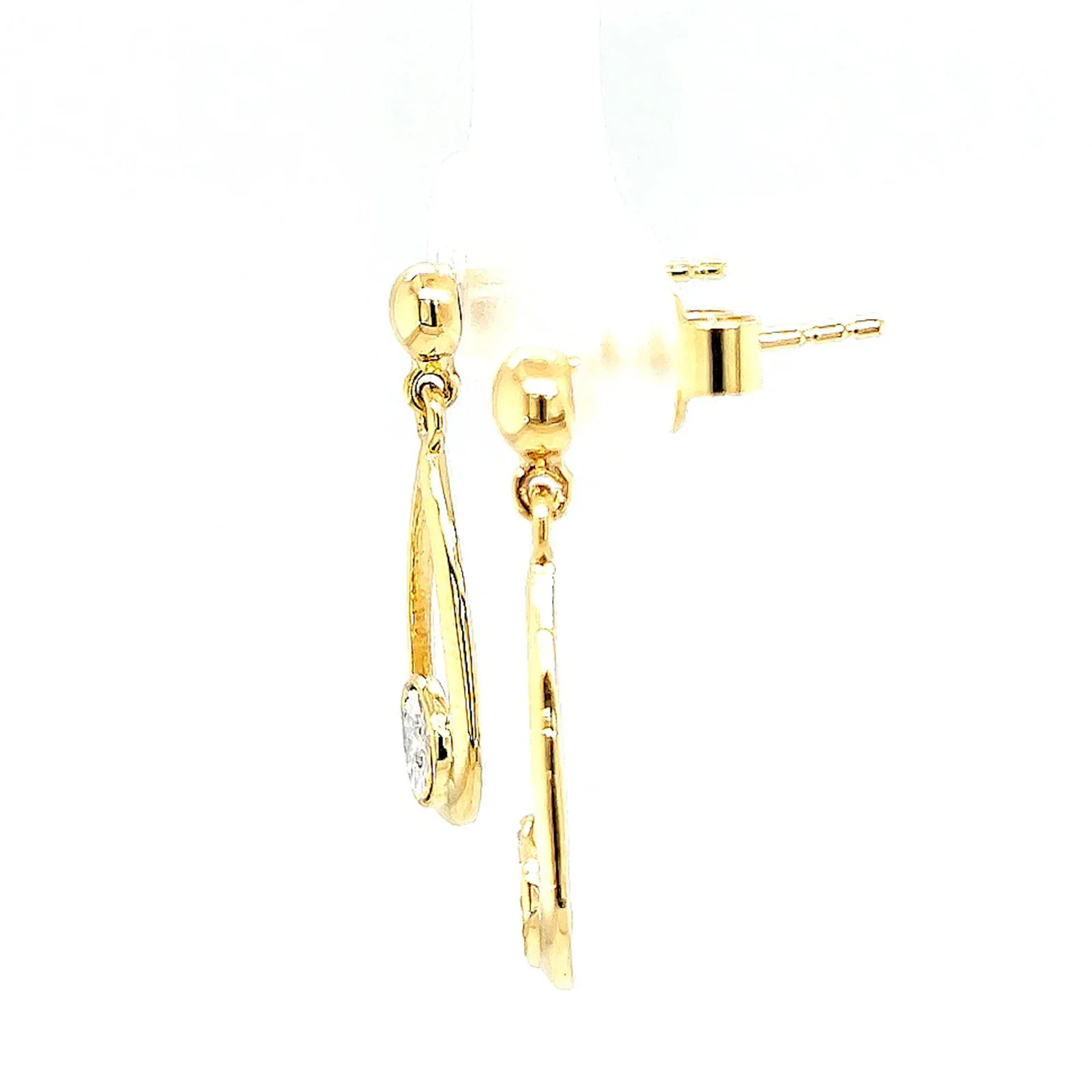 9ct Yellow Gold Round Brilliant Cut & Diamond Set Drop Earrings - Image 18
