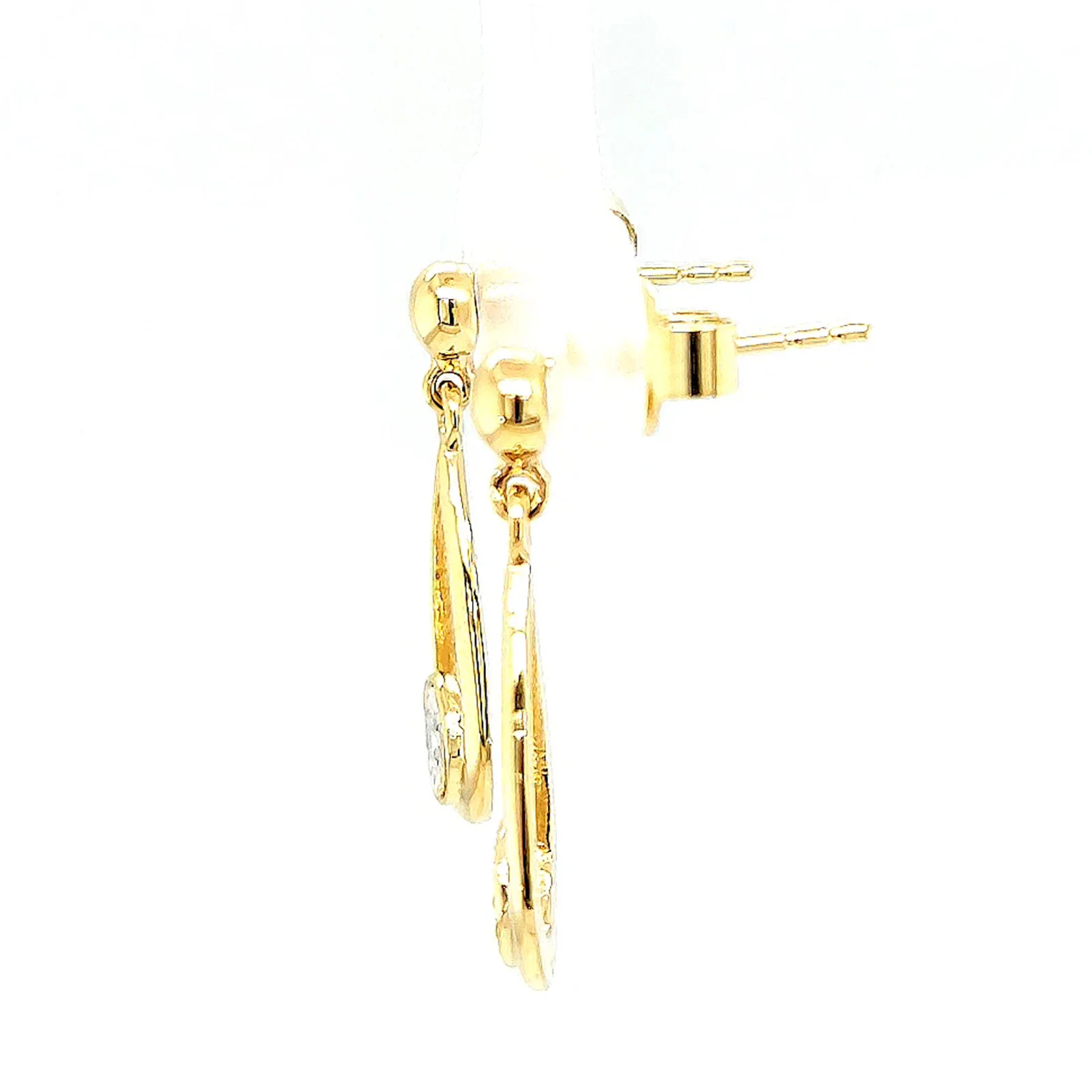 9ct Yellow Gold Round Brilliant Cut & Diamond Set Drop Earrings - Image 19