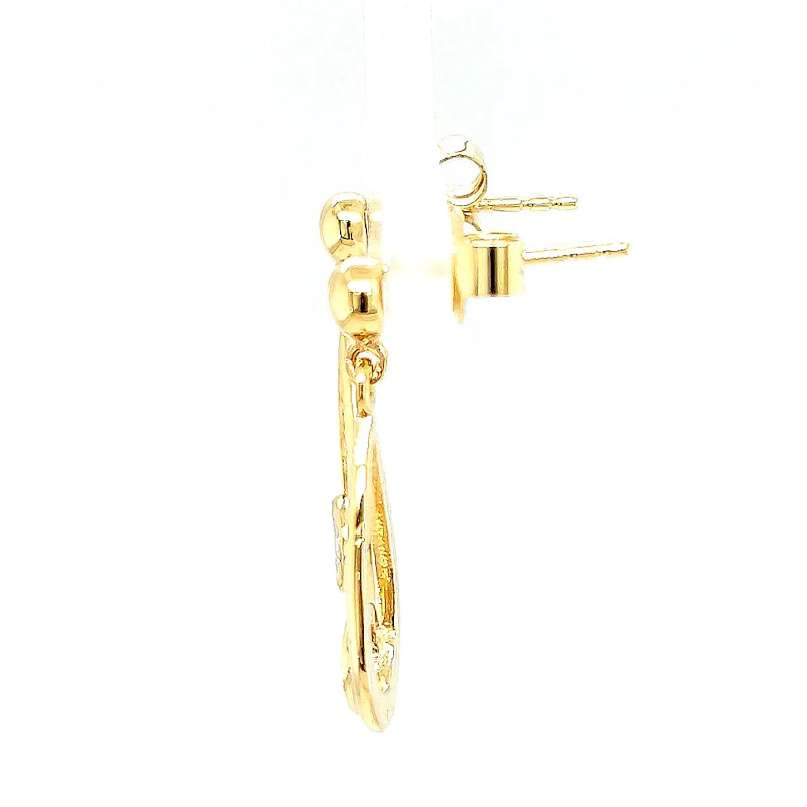9ct Yellow Gold Round Brilliant Cut & Diamond Set Drop Earrings - Image 20