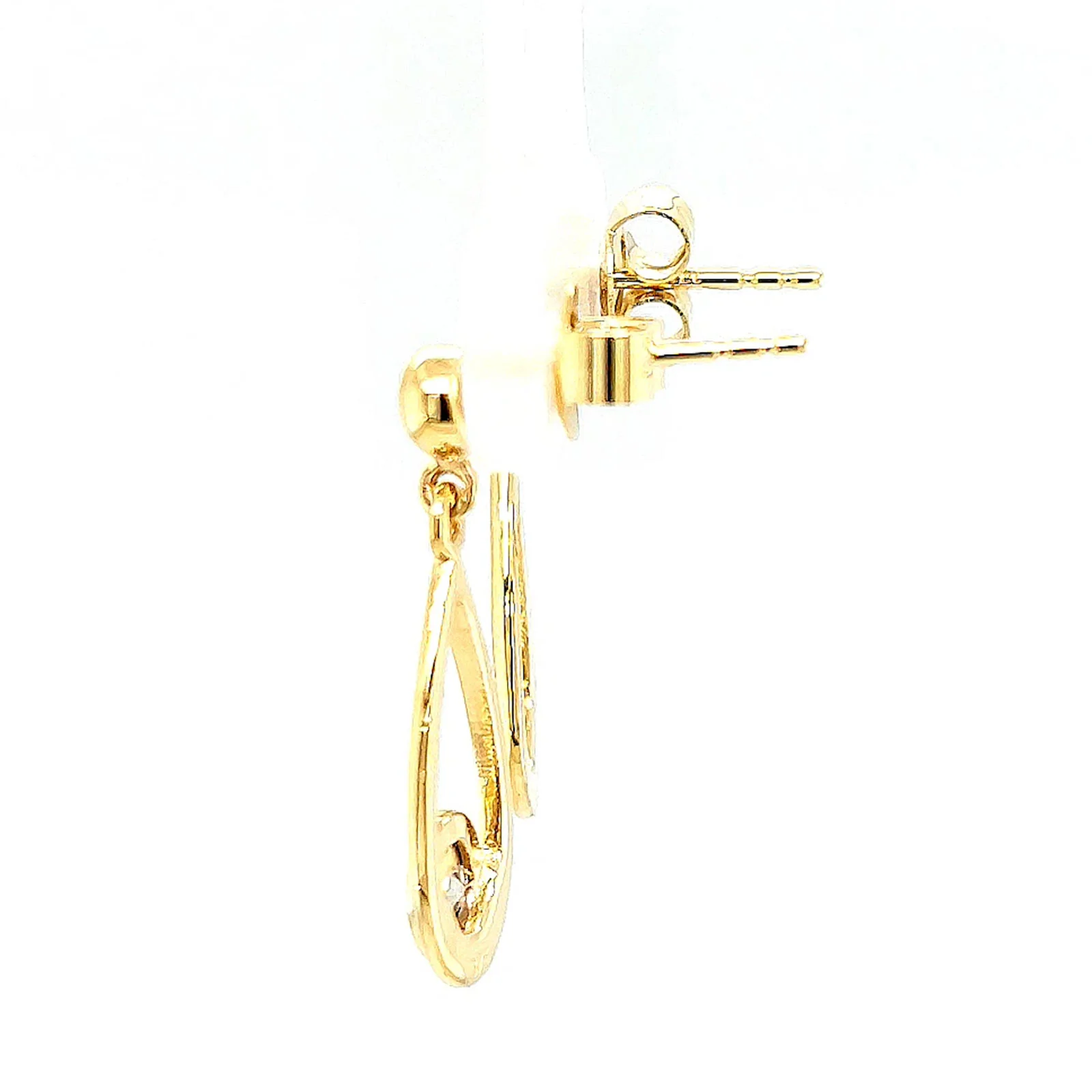 9ct Yellow Gold Round Brilliant Cut & Diamond Set Drop Earrings - Image 22