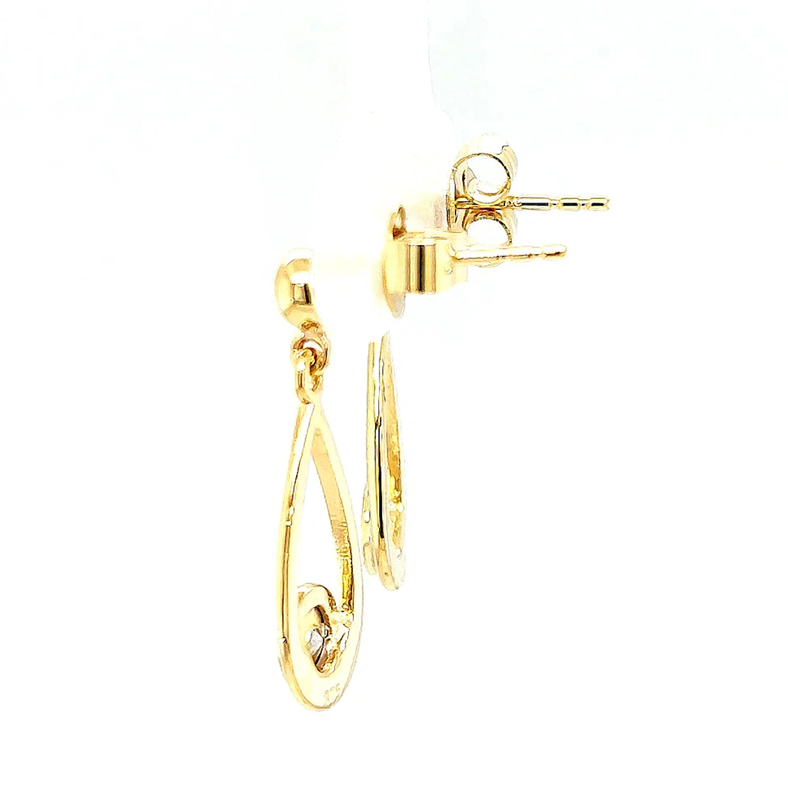 9ct Yellow Gold Round Brilliant Cut & Diamond Set Drop Earrings - Image 23