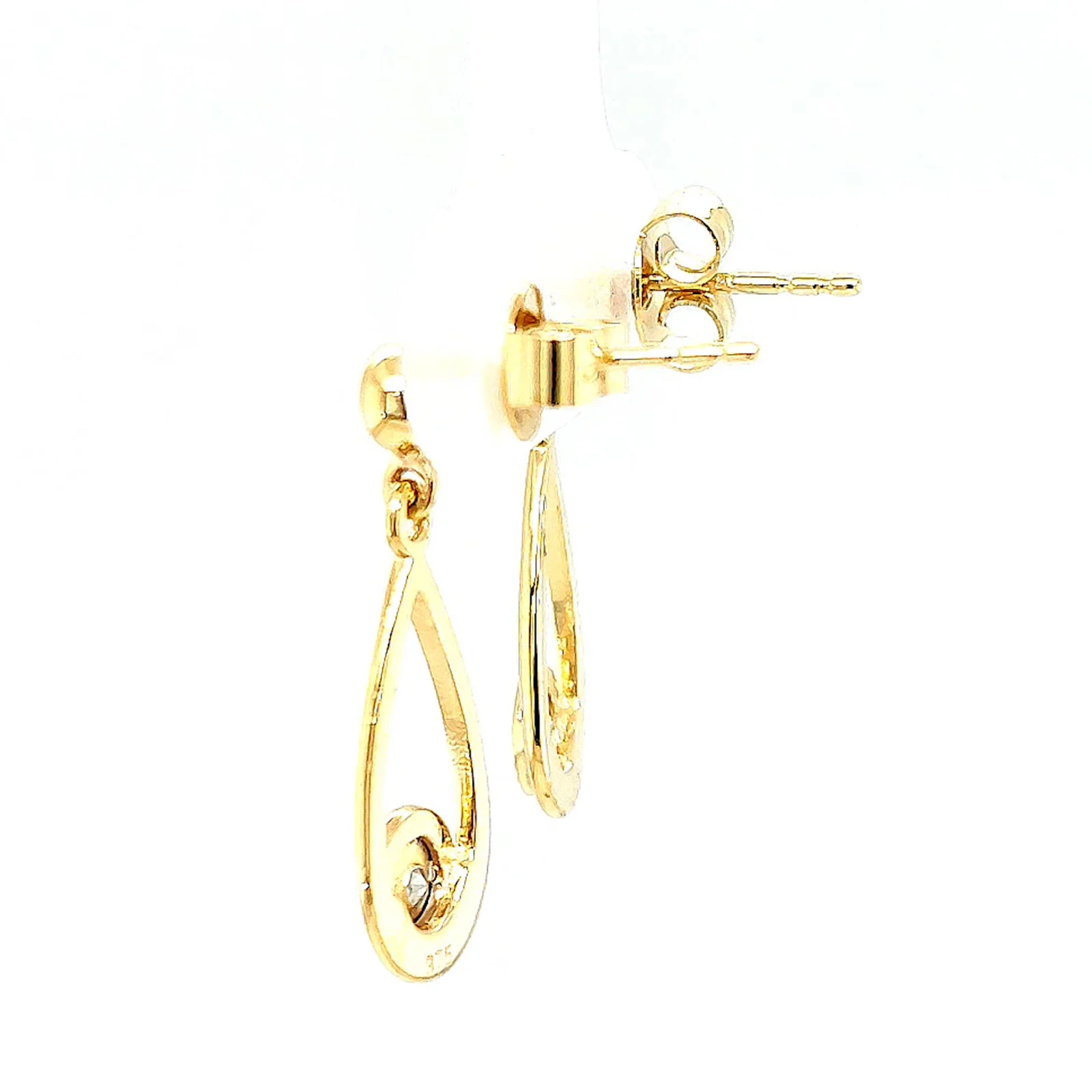 9ct Yellow Gold Round Brilliant Cut & Diamond Set Drop Earrings - Image 24