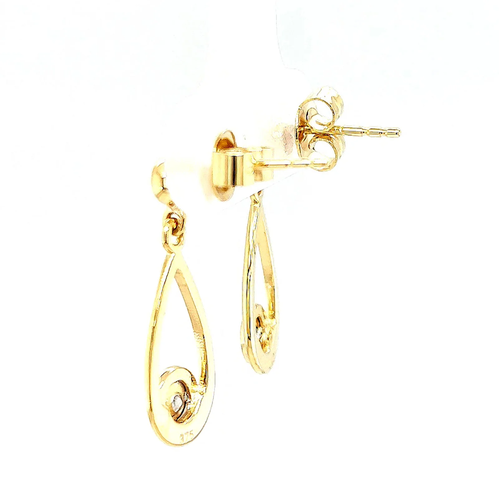 9ct Yellow Gold Round Brilliant Cut & Diamond Set Drop Earrings - Image 25