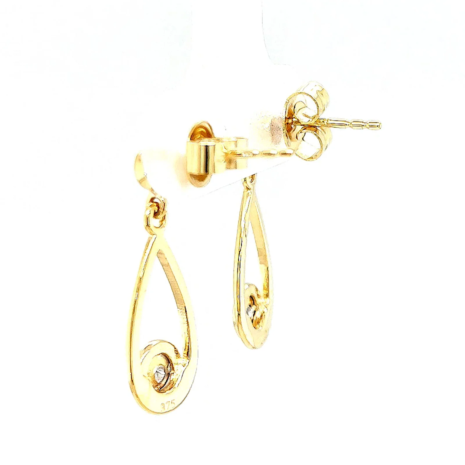9ct Yellow Gold Round Brilliant Cut & Diamond Set Drop Earrings - Image 26