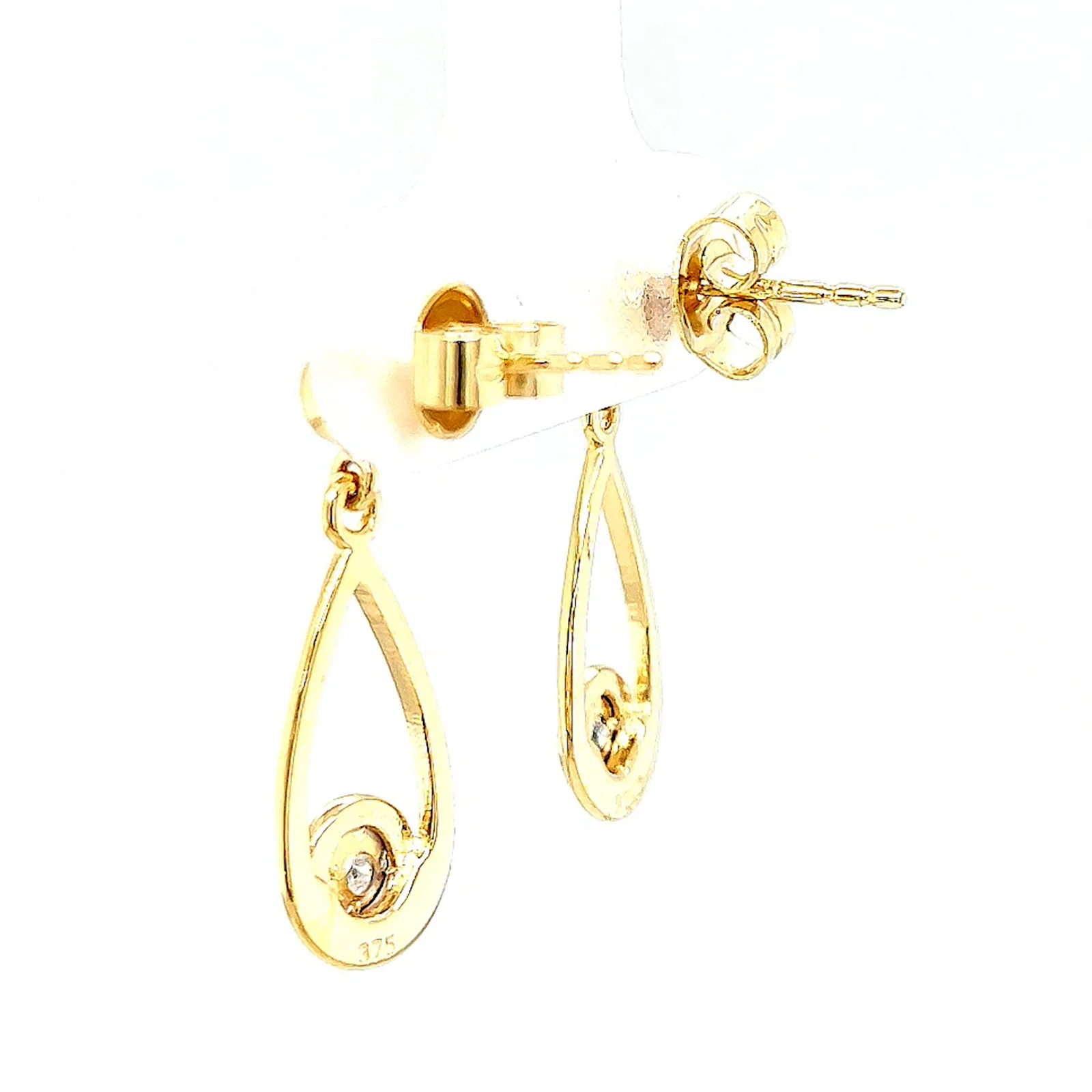 9ct Yellow Gold Round Brilliant Cut & Diamond Set Drop Earrings - Image 27