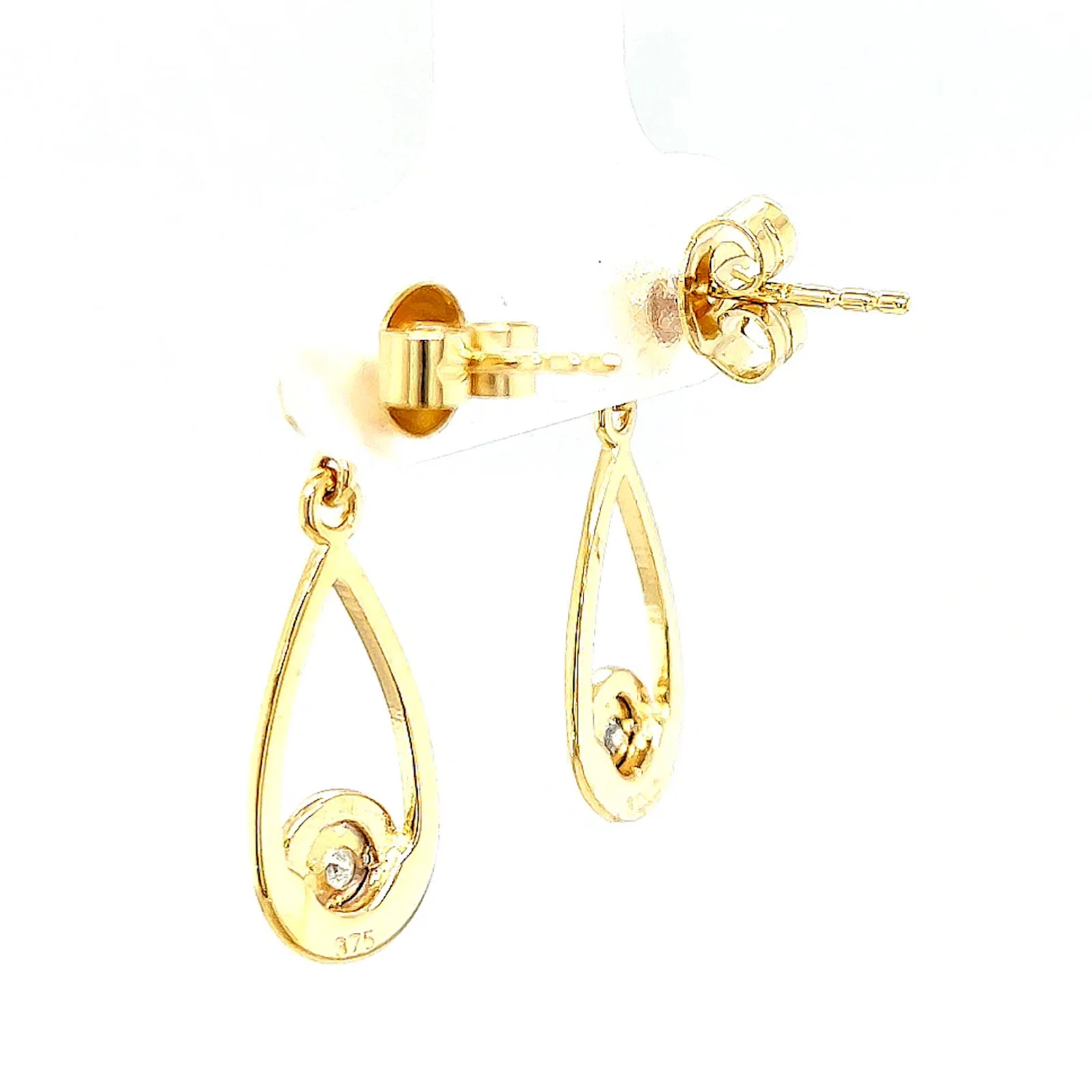 9ct Yellow Gold Round Brilliant Cut & Diamond Set Drop Earrings - Image 28
