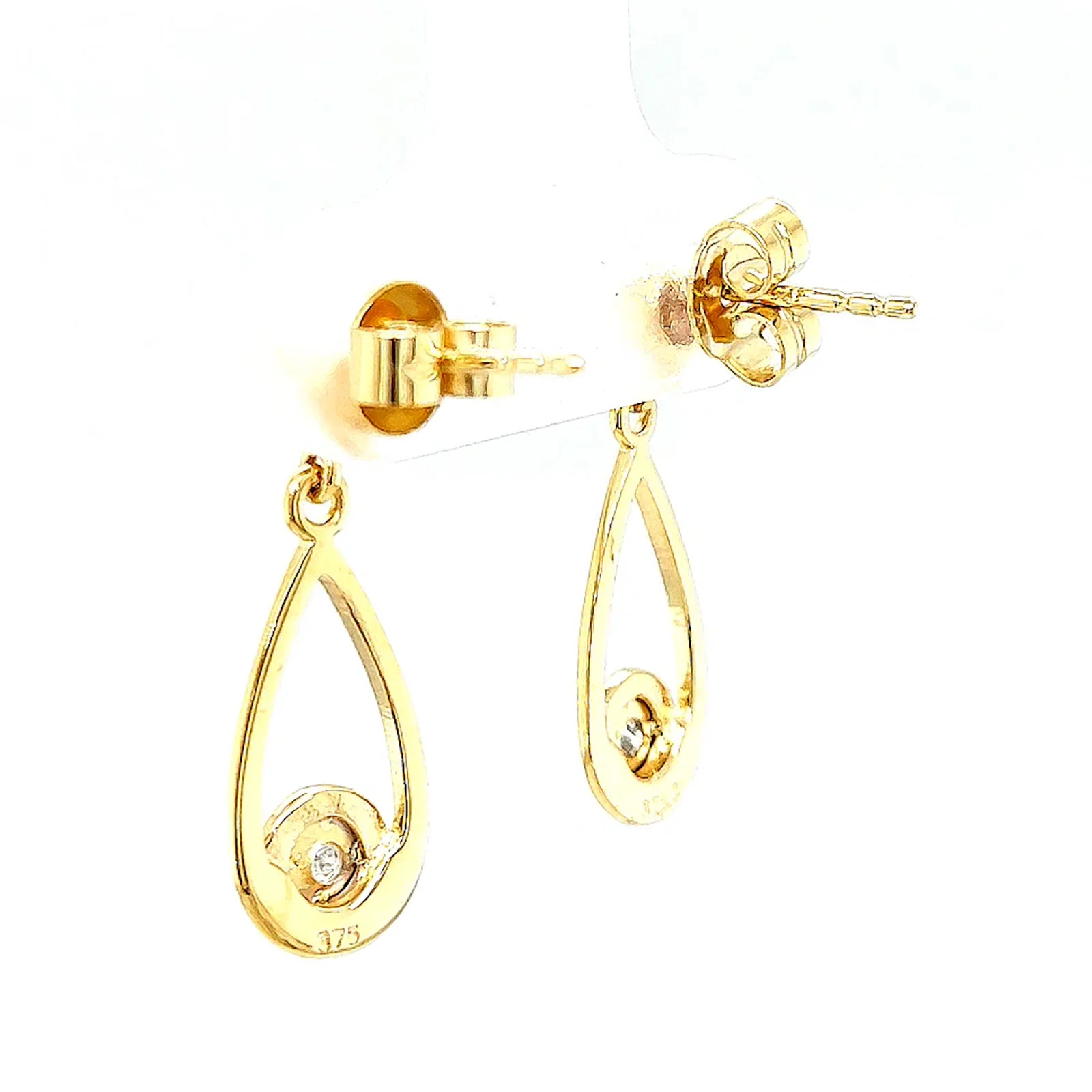 9ct Yellow Gold Round Brilliant Cut & Diamond Set Drop Earrings - Image 29