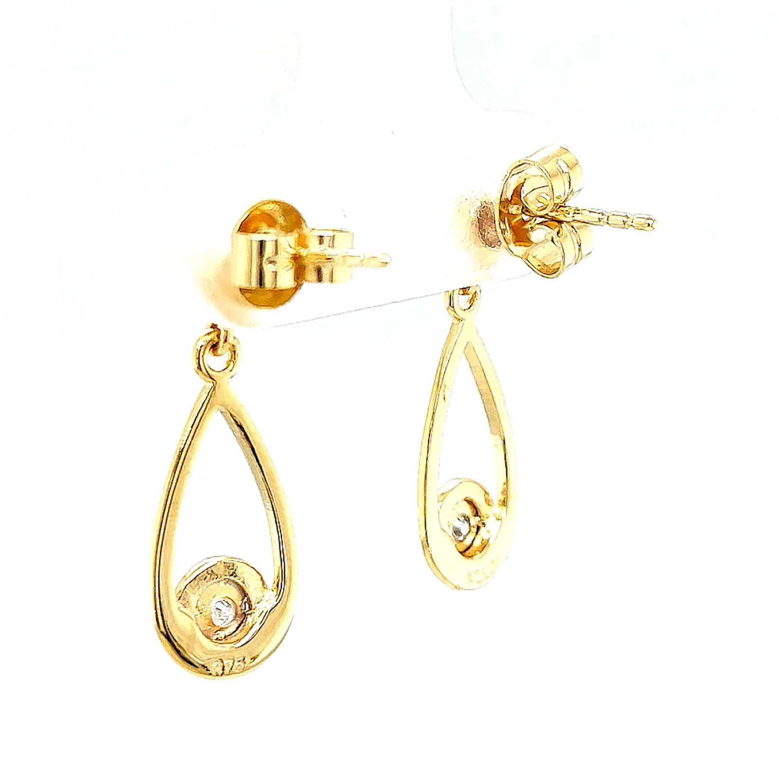 9ct Yellow Gold Round Brilliant Cut & Diamond Set Drop Earrings - Image 30
