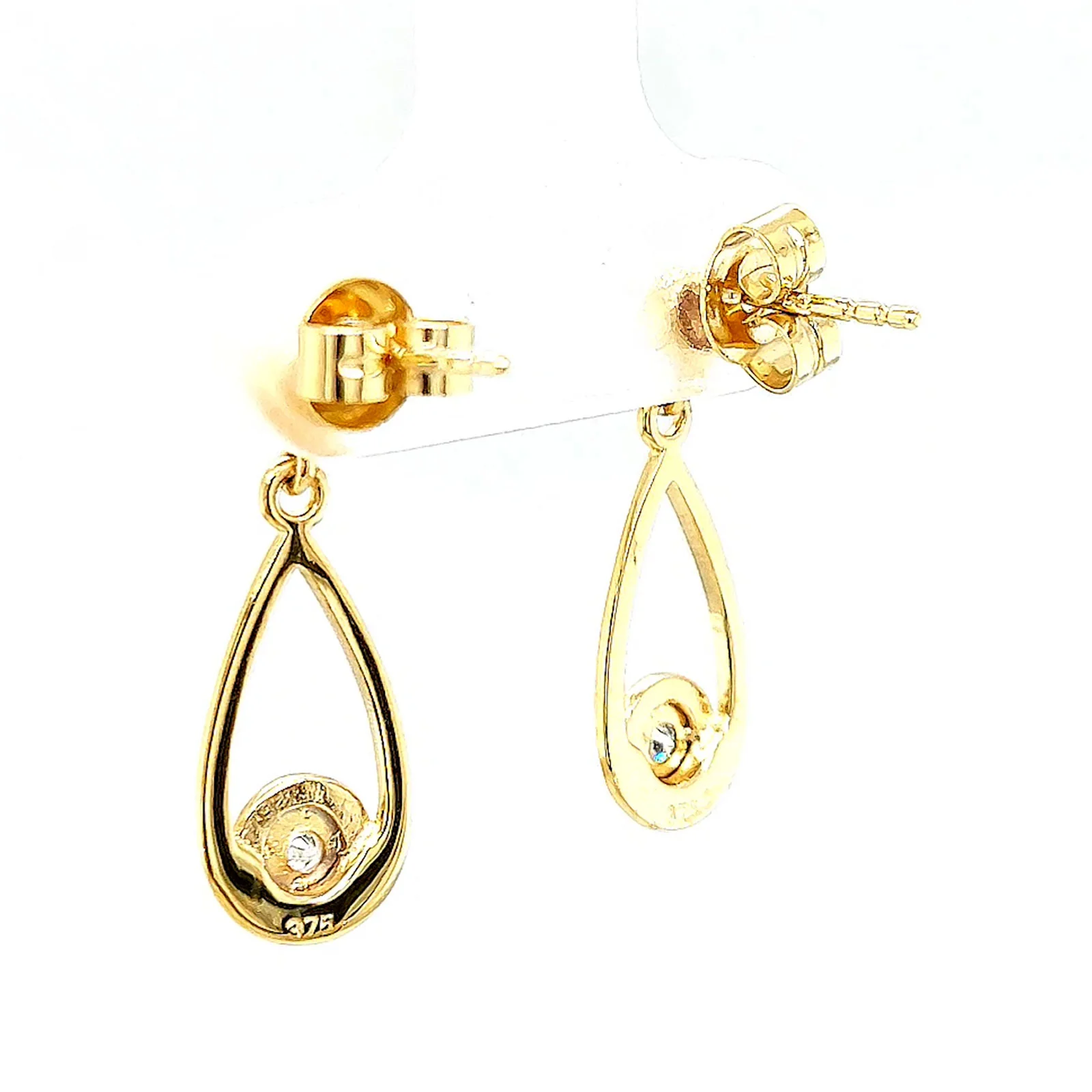 9ct Yellow Gold Round Brilliant Cut & Diamond Set Drop Earrings - Image 31