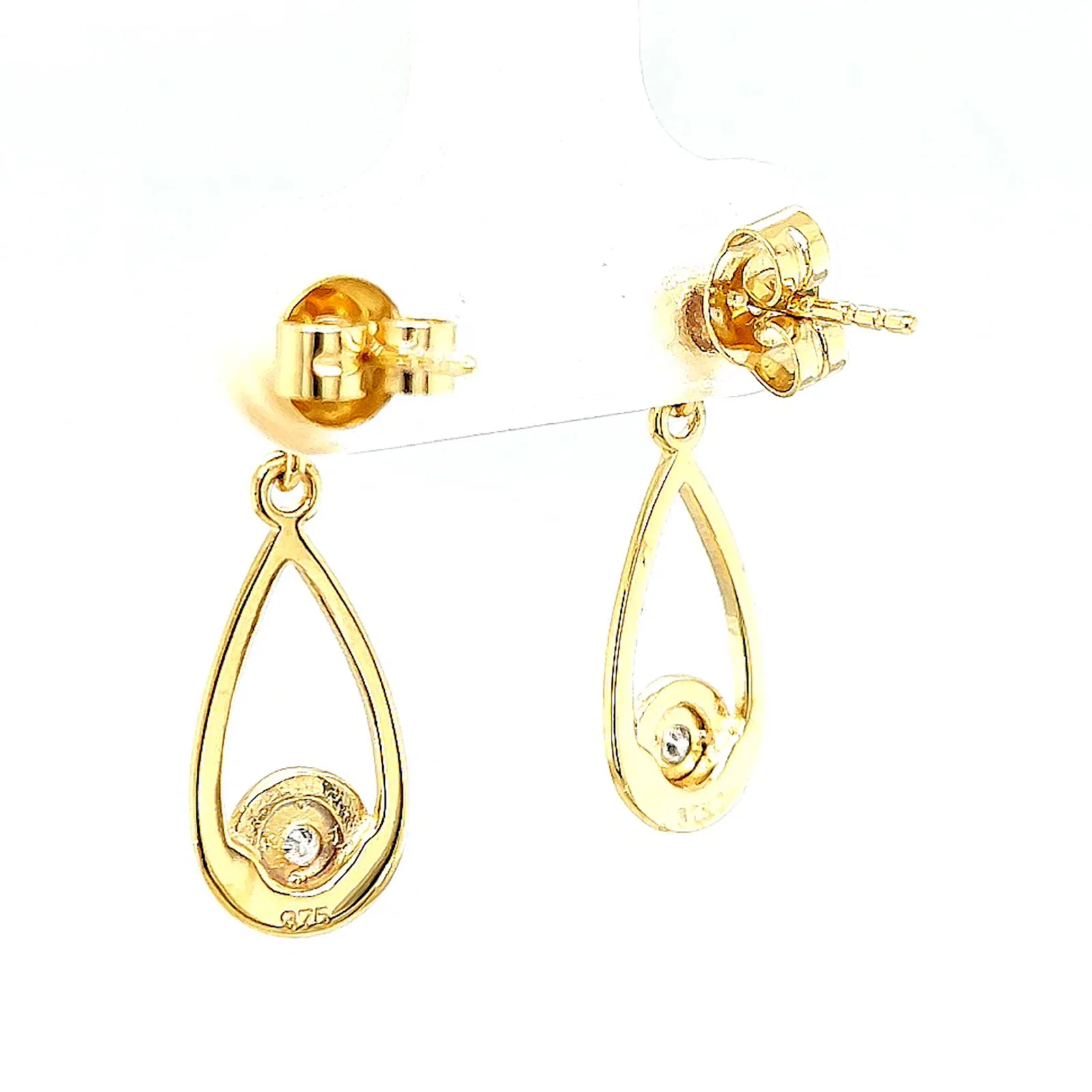 9ct Yellow Gold Round Brilliant Cut & Diamond Set Drop Earrings - Image 32