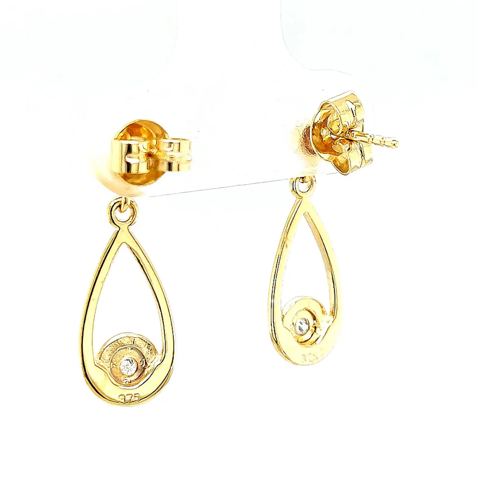 9ct Yellow Gold Round Brilliant Cut & Diamond Set Drop Earrings - Image 33