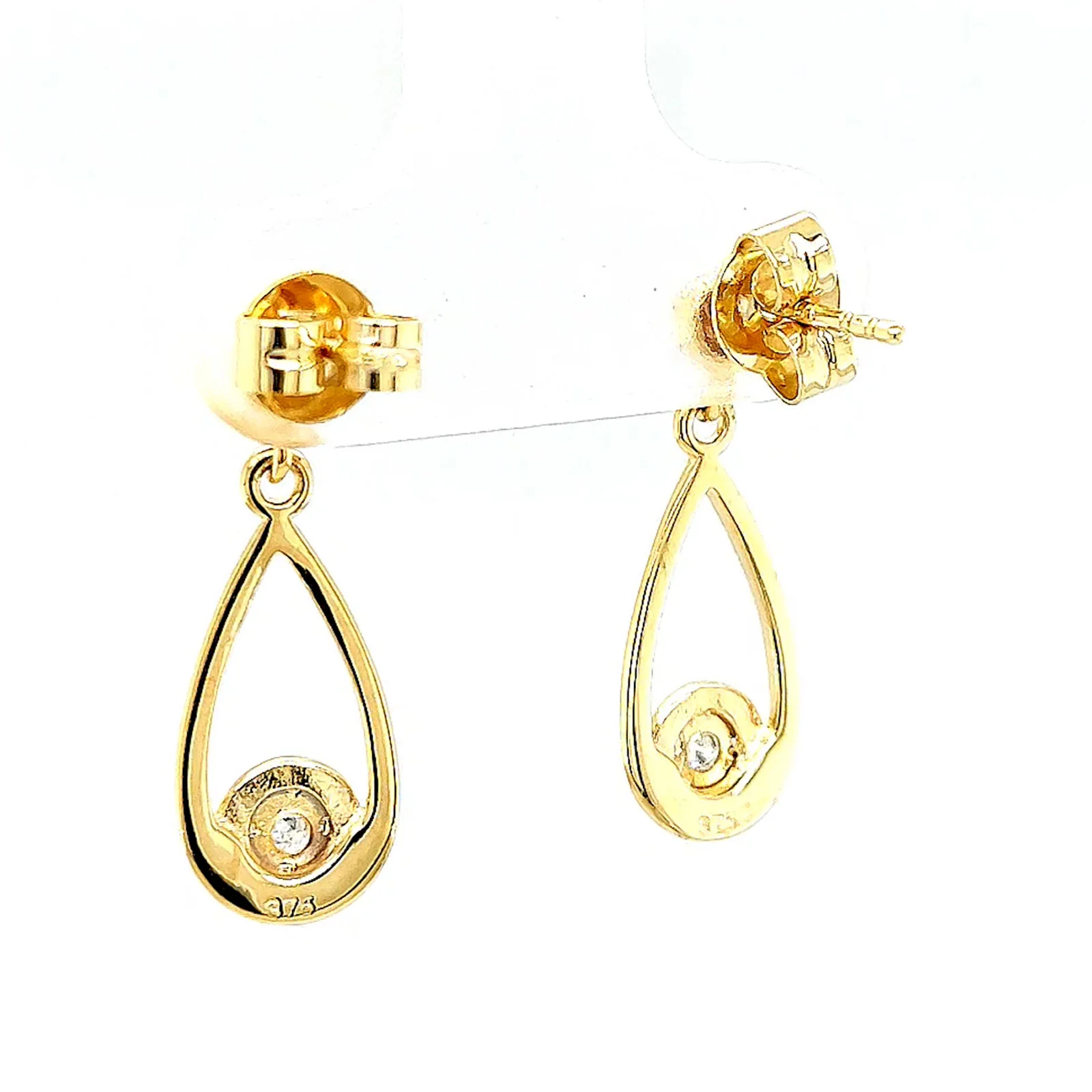 9ct Yellow Gold Round Brilliant Cut & Diamond Set Drop Earrings - Image 34