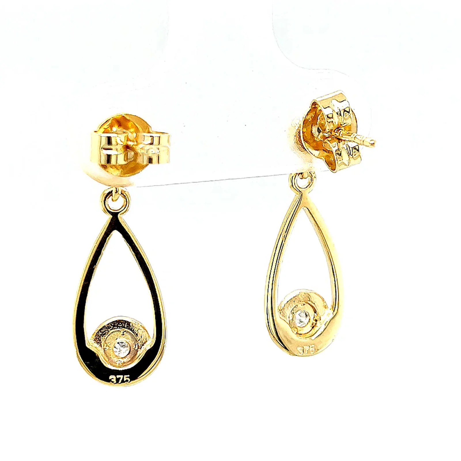 9ct Yellow Gold Round Brilliant Cut & Diamond Set Drop Earrings - Image 35