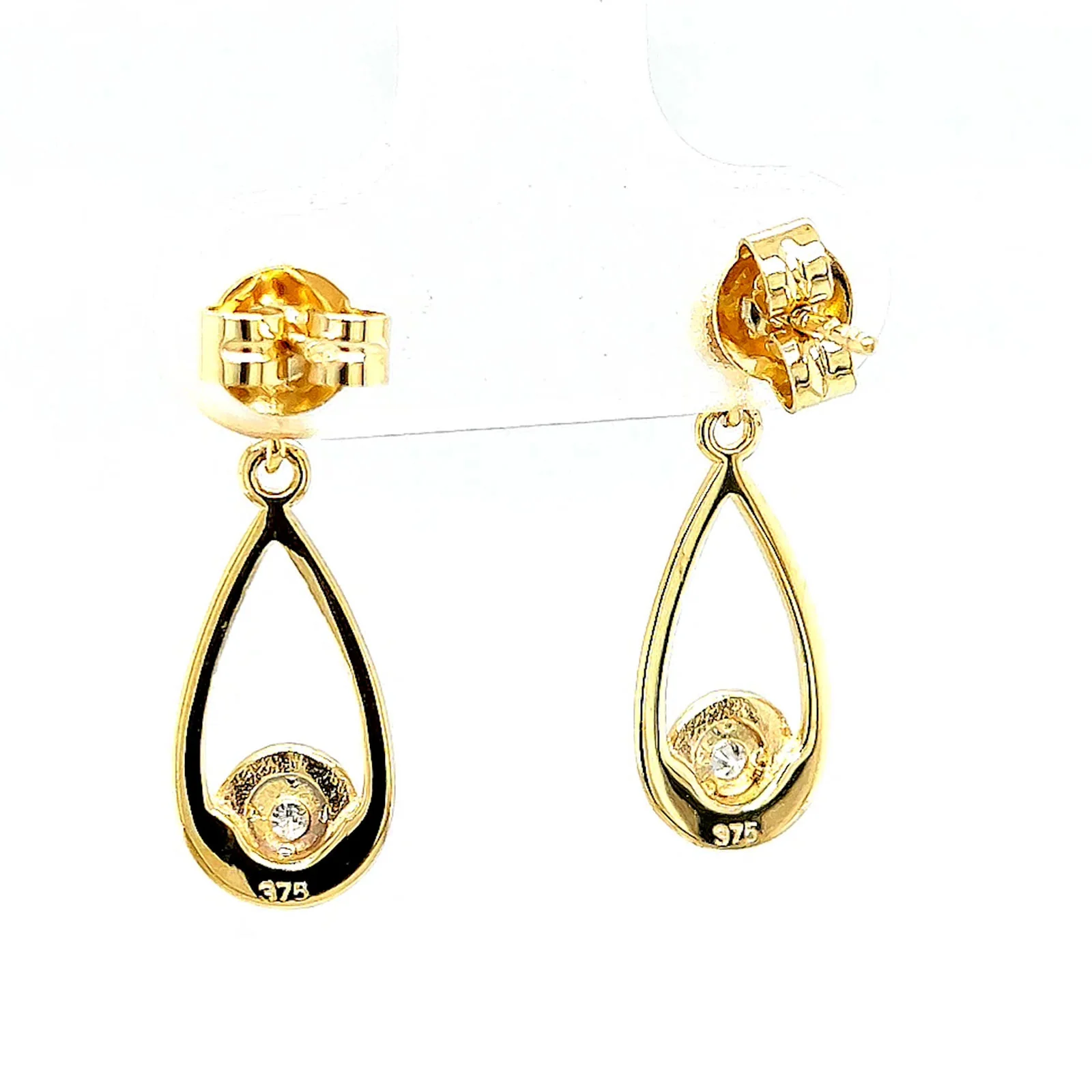 9ct Yellow Gold Round Brilliant Cut & Diamond Set Drop Earrings - Image 36