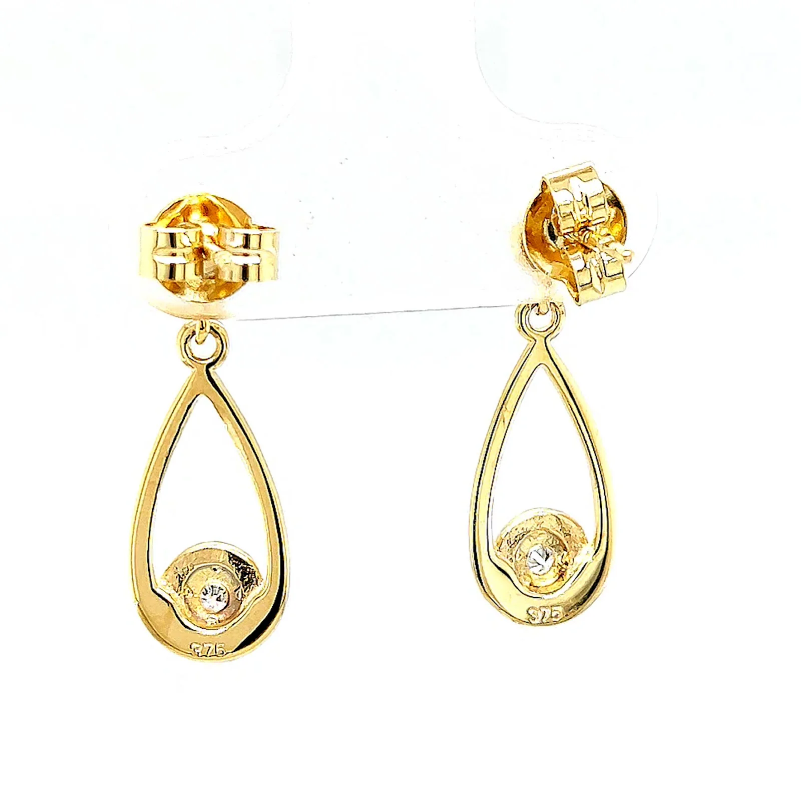 9ct Yellow Gold Round Brilliant Cut & Diamond Set Drop Earrings - Image 37