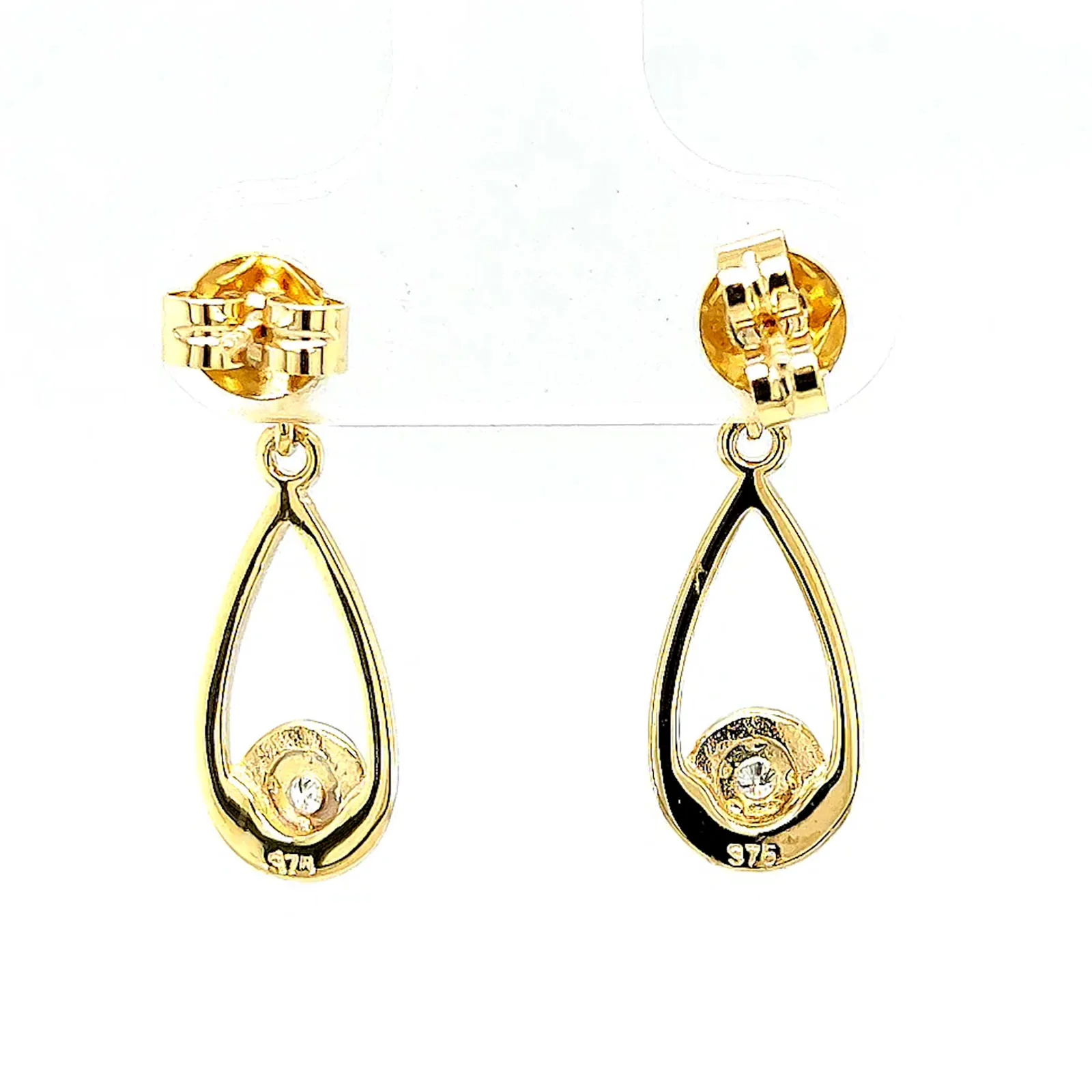 9ct Yellow Gold Round Brilliant Cut & Diamond Set Drop Earrings - Image 40