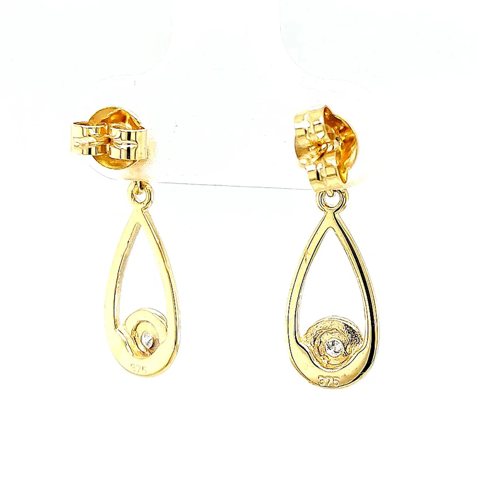9ct Yellow Gold Round Brilliant Cut & Diamond Set Drop Earrings - Image 43