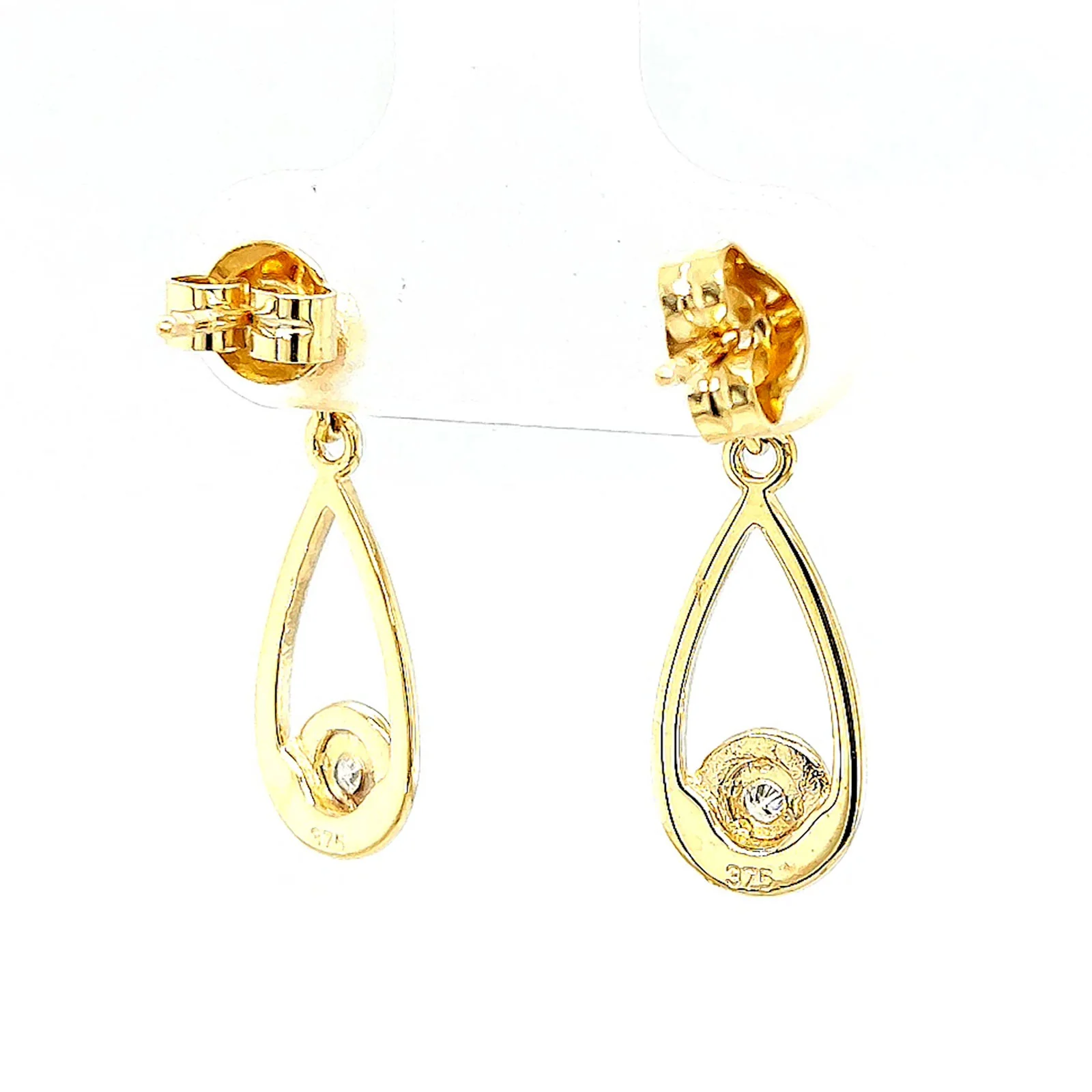 9ct Yellow Gold Round Brilliant Cut & Diamond Set Drop Earrings - Image 44
