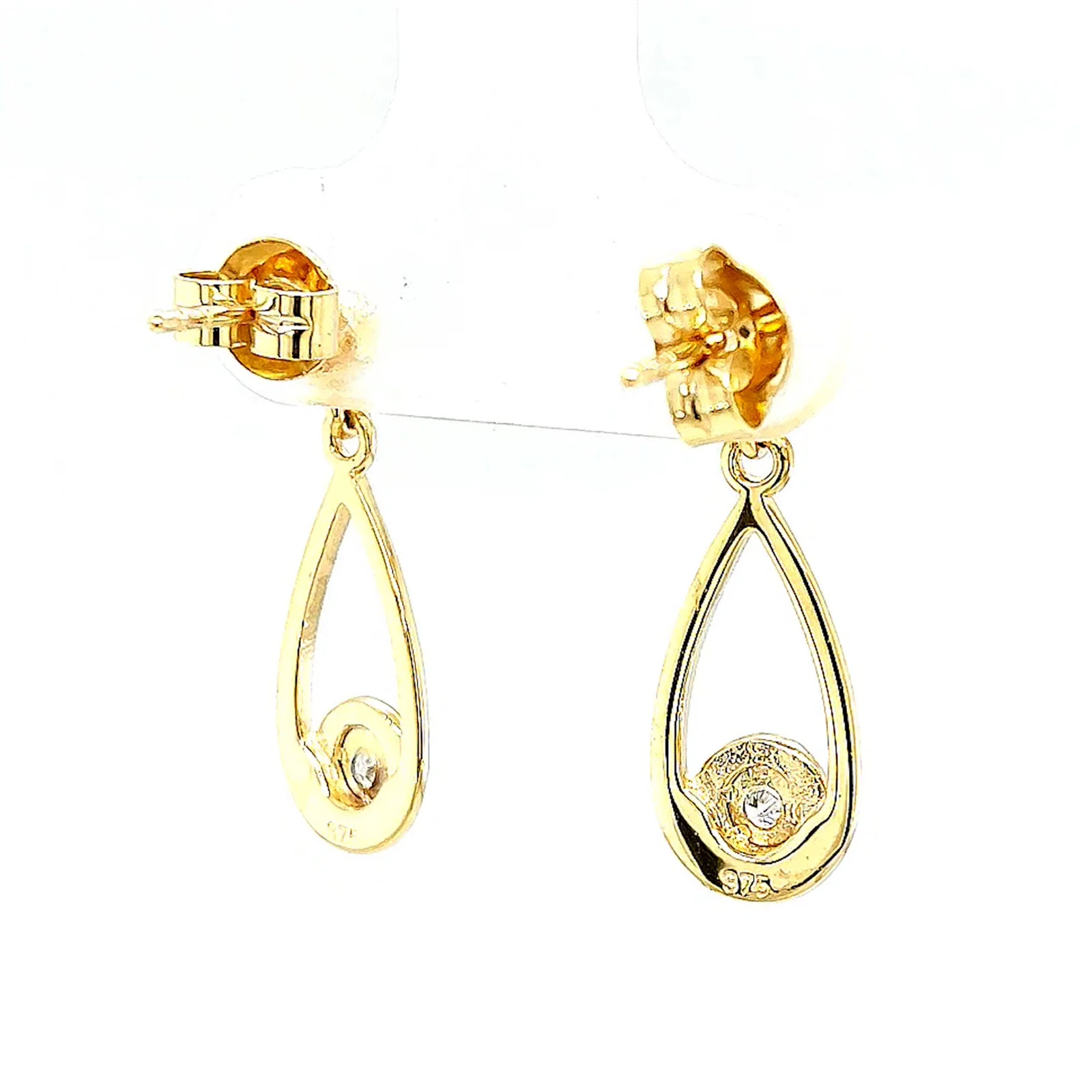 9ct Yellow Gold Round Brilliant Cut & Diamond Set Drop Earrings - Image 45