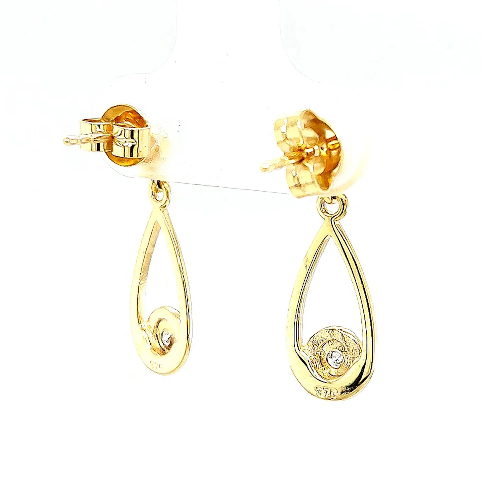 9ct Yellow Gold Round Brilliant Cut & Diamond Set Drop Earrings - Image 46