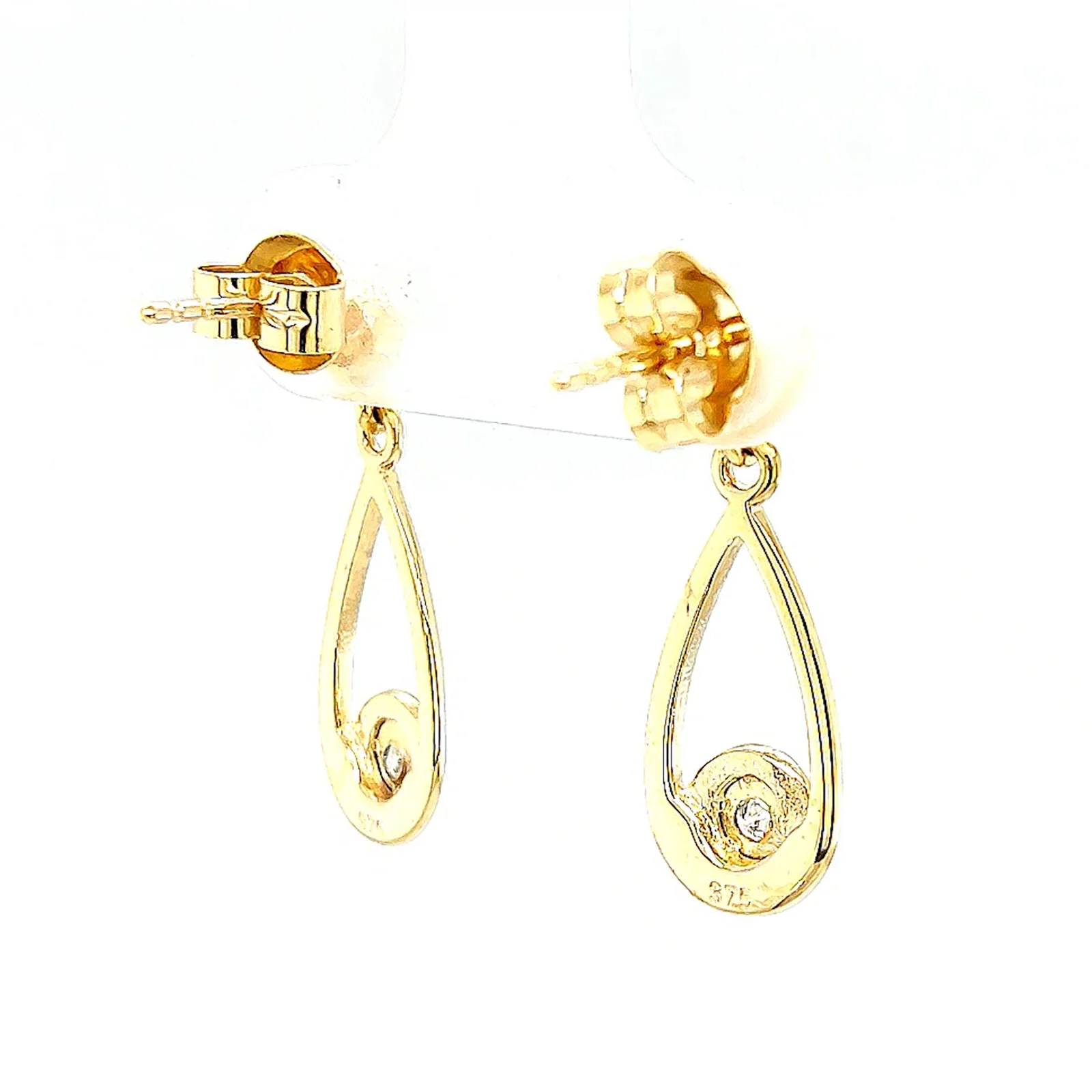 9ct Yellow Gold Round Brilliant Cut & Diamond Set Drop Earrings - Image 47
