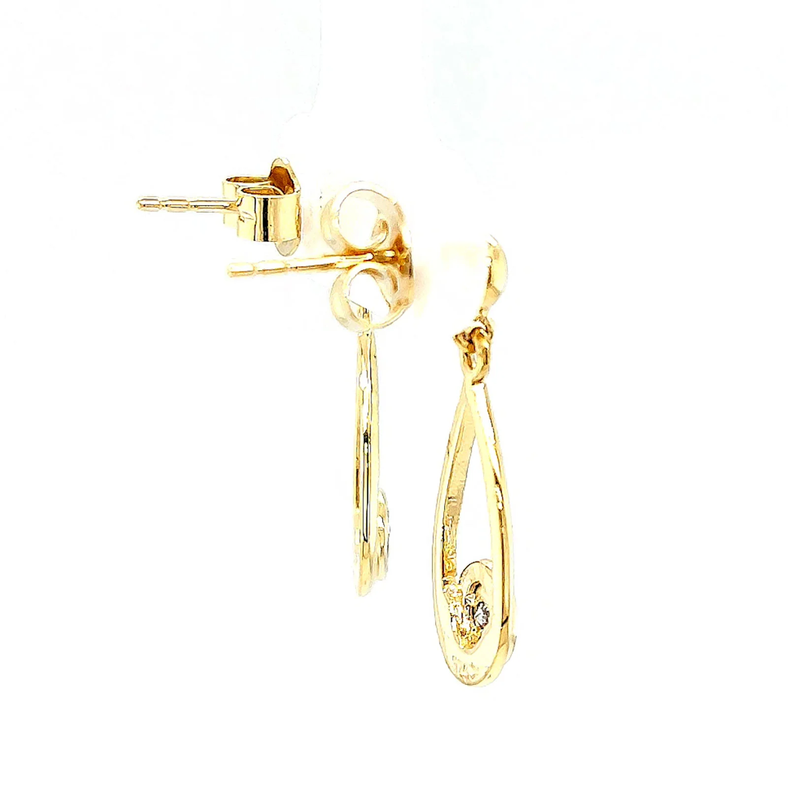 9ct Yellow Gold Round Brilliant Cut & Diamond Set Drop Earrings - Image 54