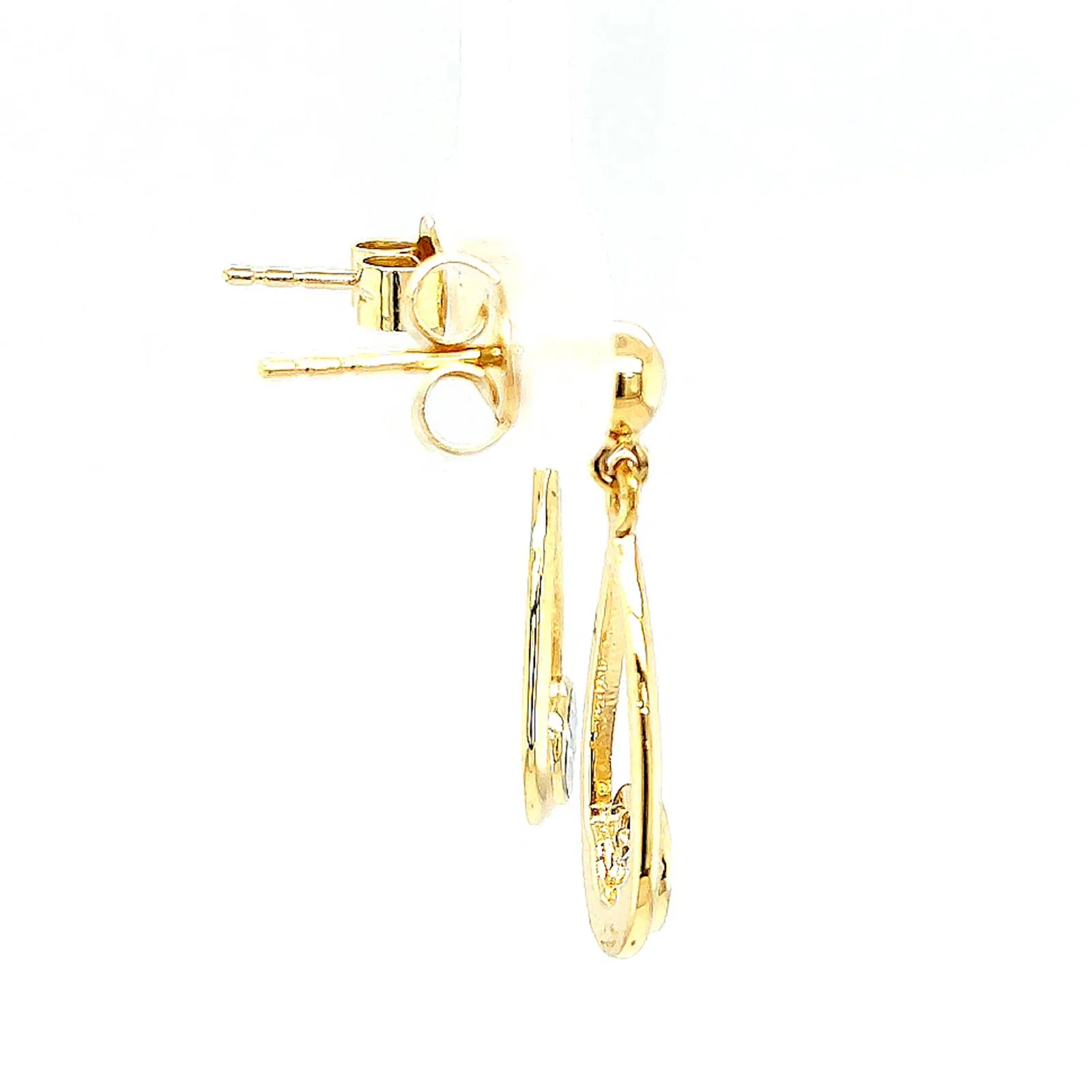 9ct Yellow Gold Round Brilliant Cut & Diamond Set Drop Earrings - Image 56