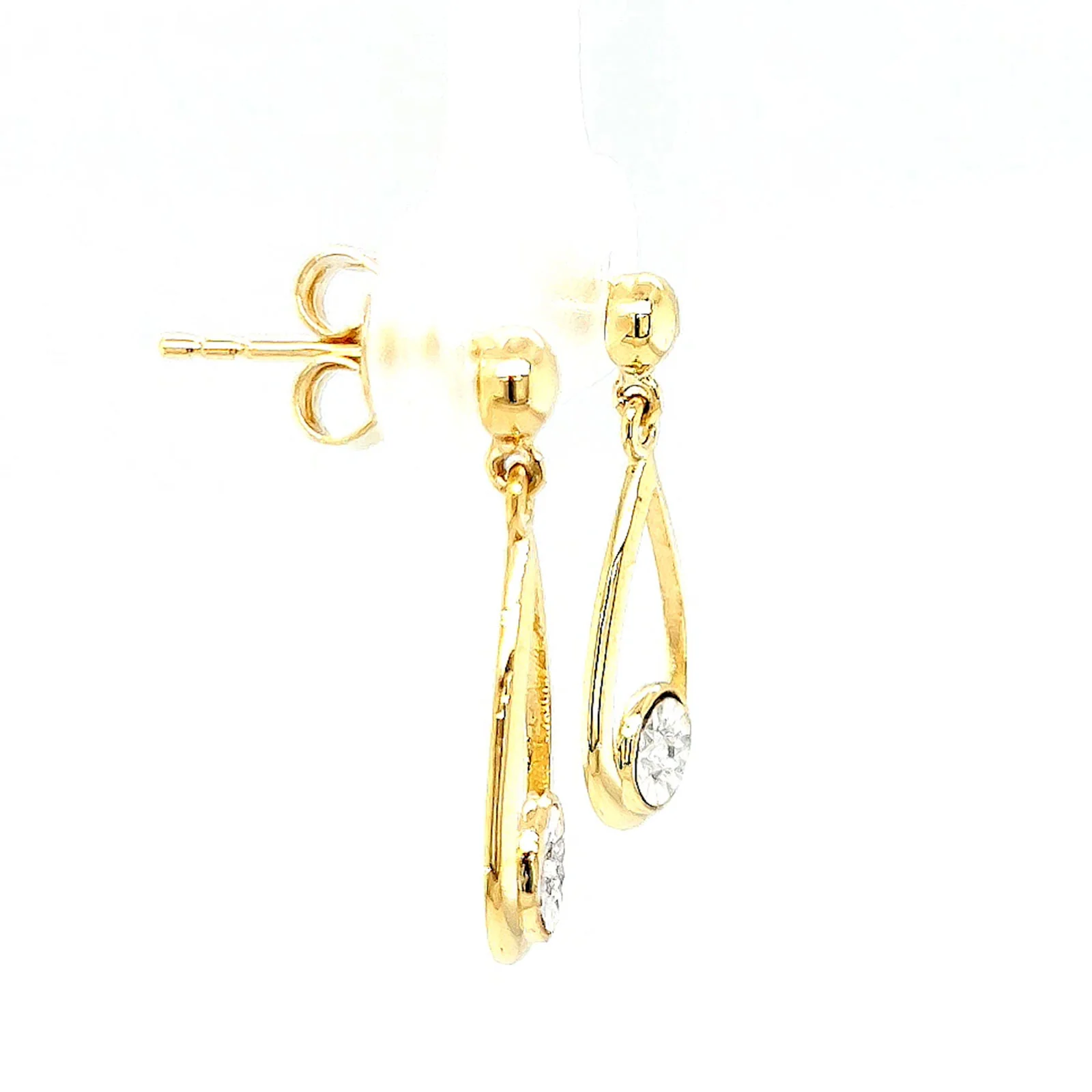 9ct Yellow Gold Round Brilliant Cut & Diamond Set Drop Earrings - Image 61