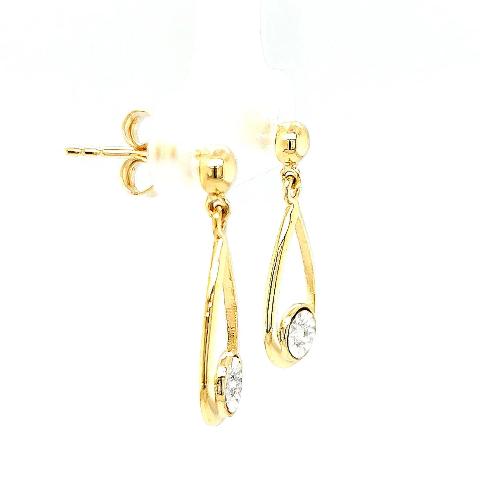9ct Yellow Gold Round Brilliant Cut & Diamond Set Drop Earrings - Image 62