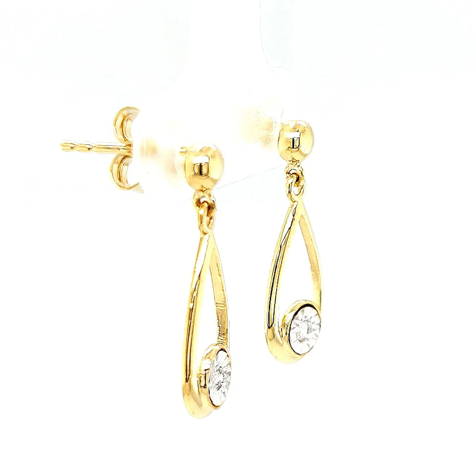 9ct Yellow Gold Round Brilliant Cut & Diamond Set Drop Earrings - Image 63