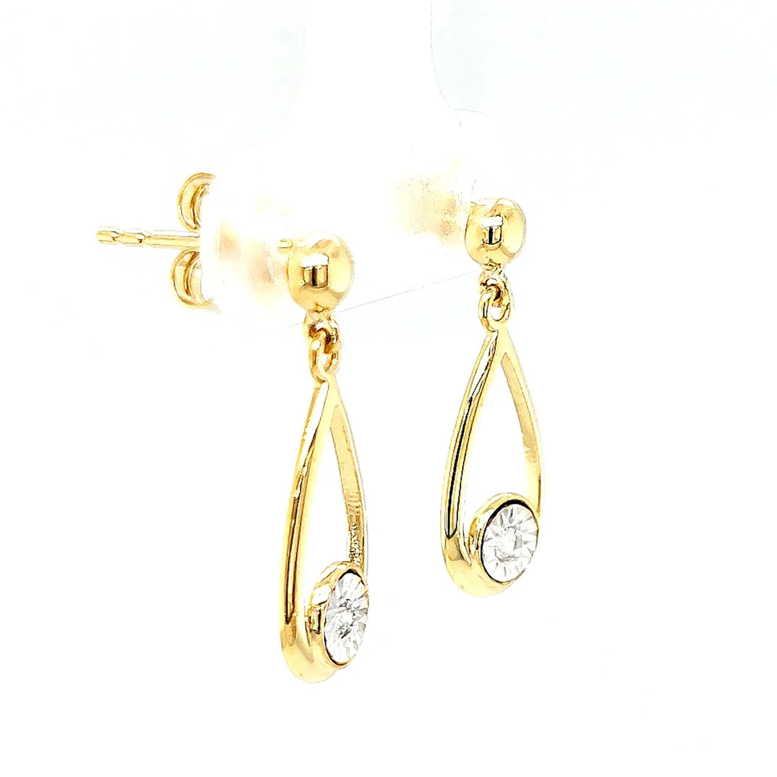 9ct Yellow Gold Round Brilliant Cut & Diamond Set Drop Earrings - Image 64