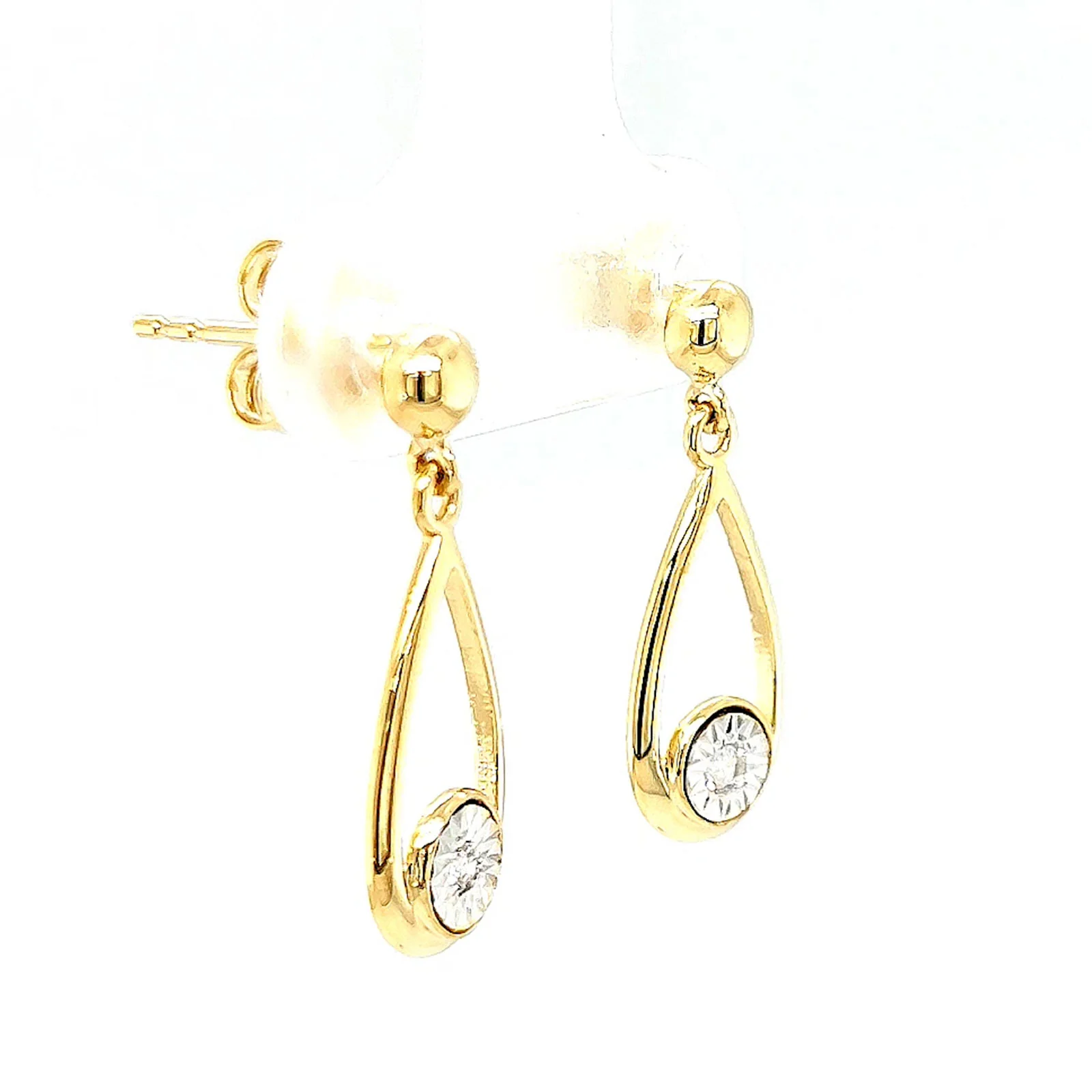 9ct Yellow Gold Round Brilliant Cut & Diamond Set Drop Earrings - Image 65