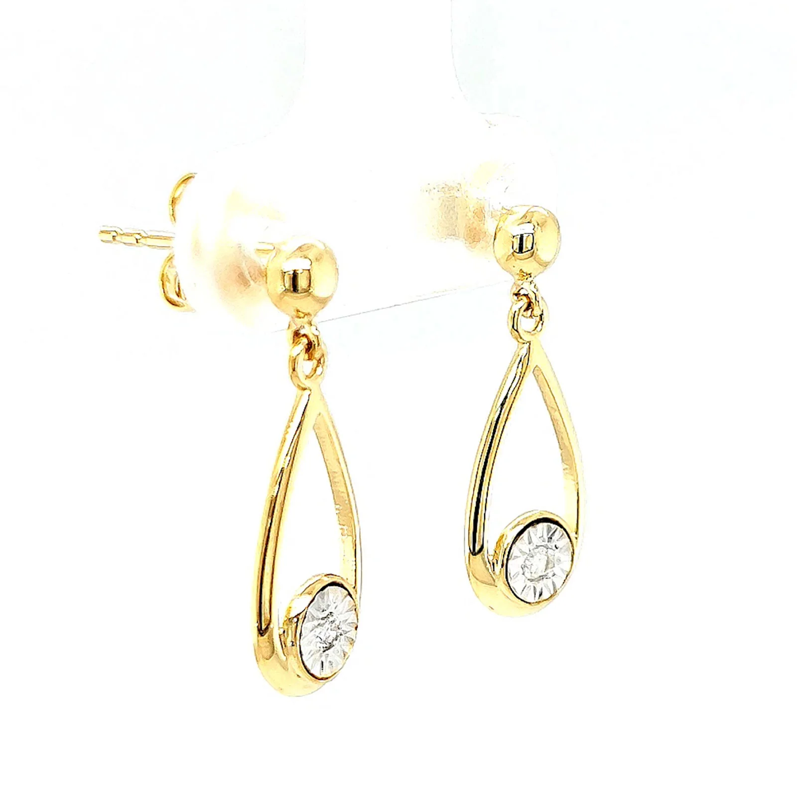 9ct Yellow Gold Round Brilliant Cut & Diamond Set Drop Earrings - Image 66