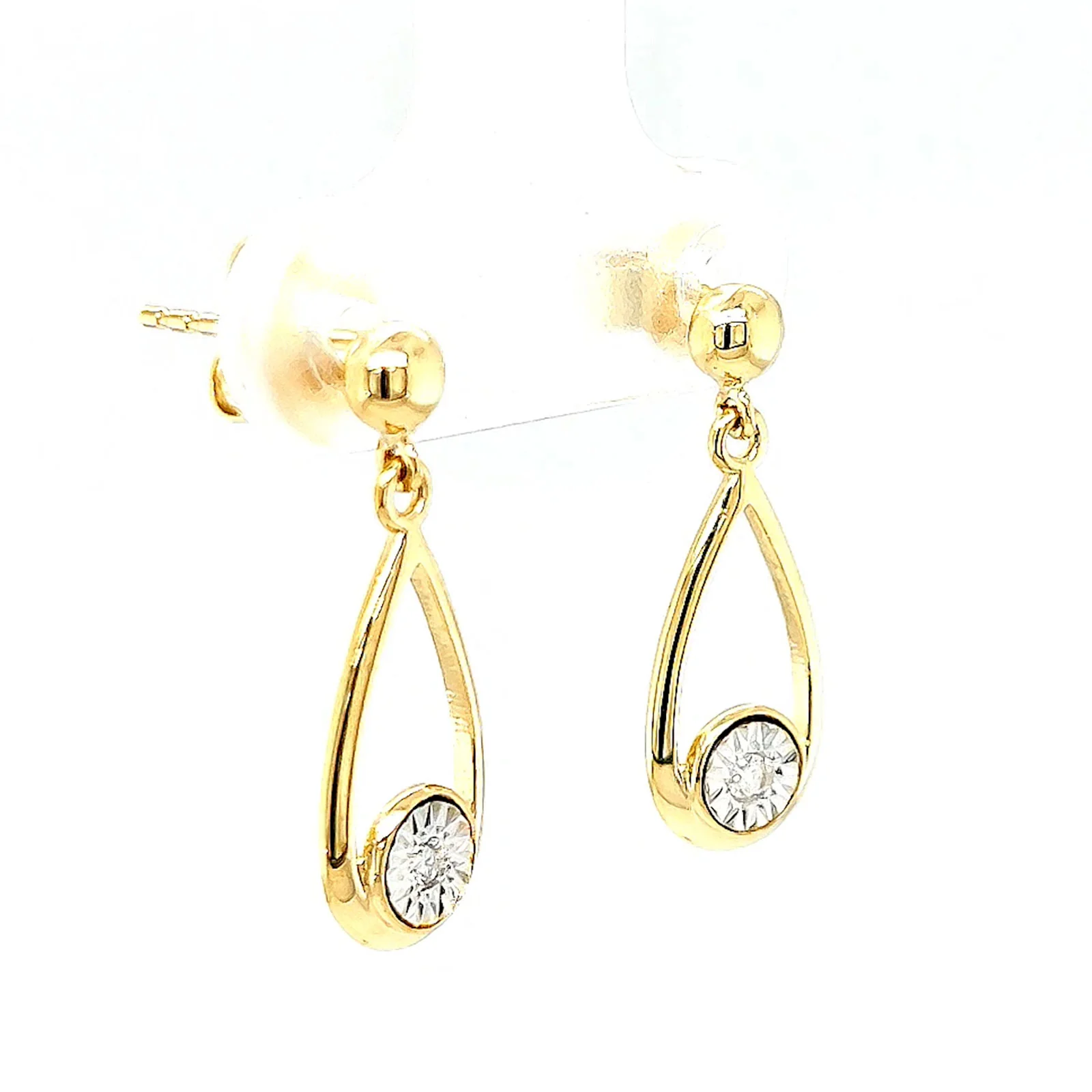 9ct Yellow Gold Round Brilliant Cut & Diamond Set Drop Earrings - Image 67