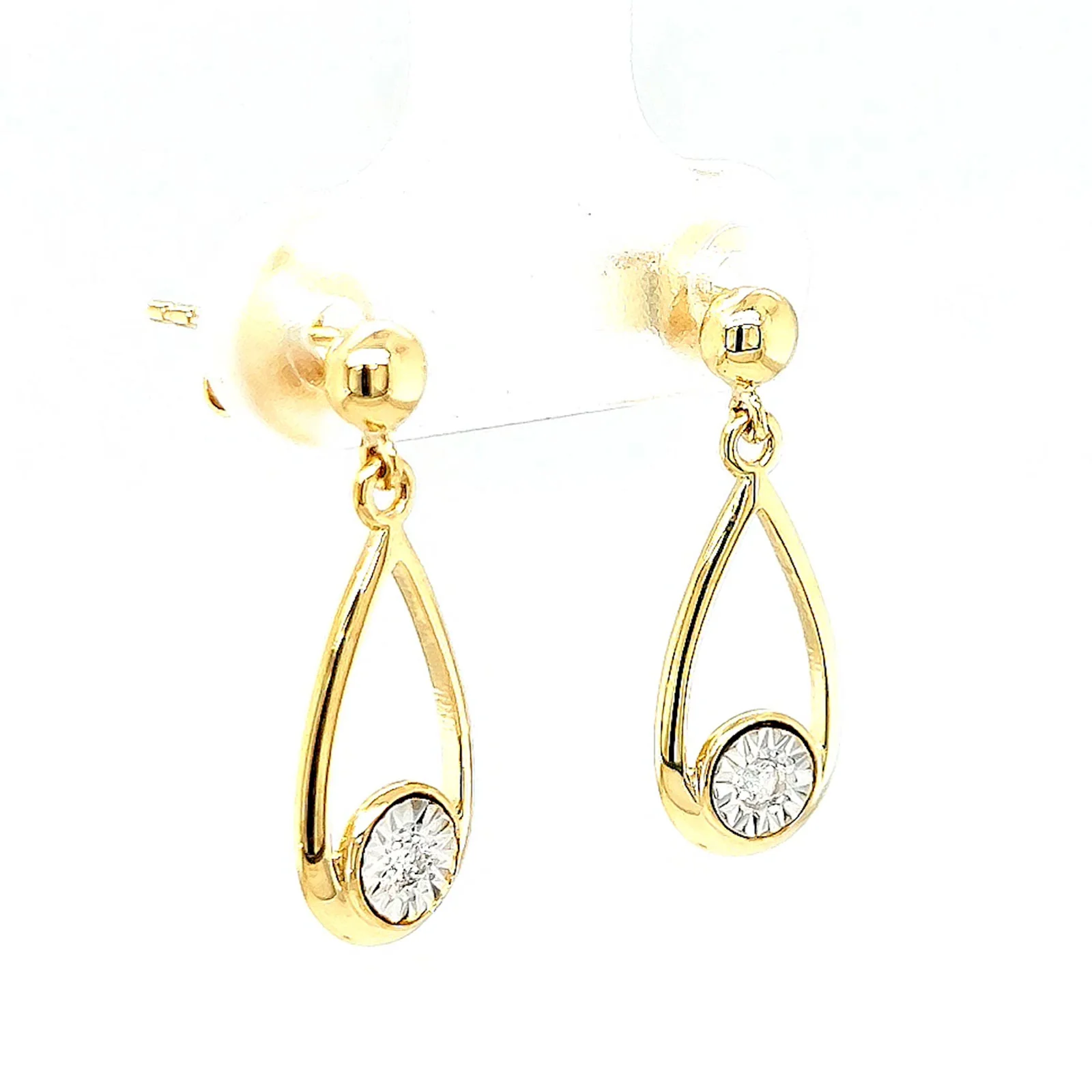 9ct Yellow Gold Round Brilliant Cut & Diamond Set Drop Earrings - Image 68
