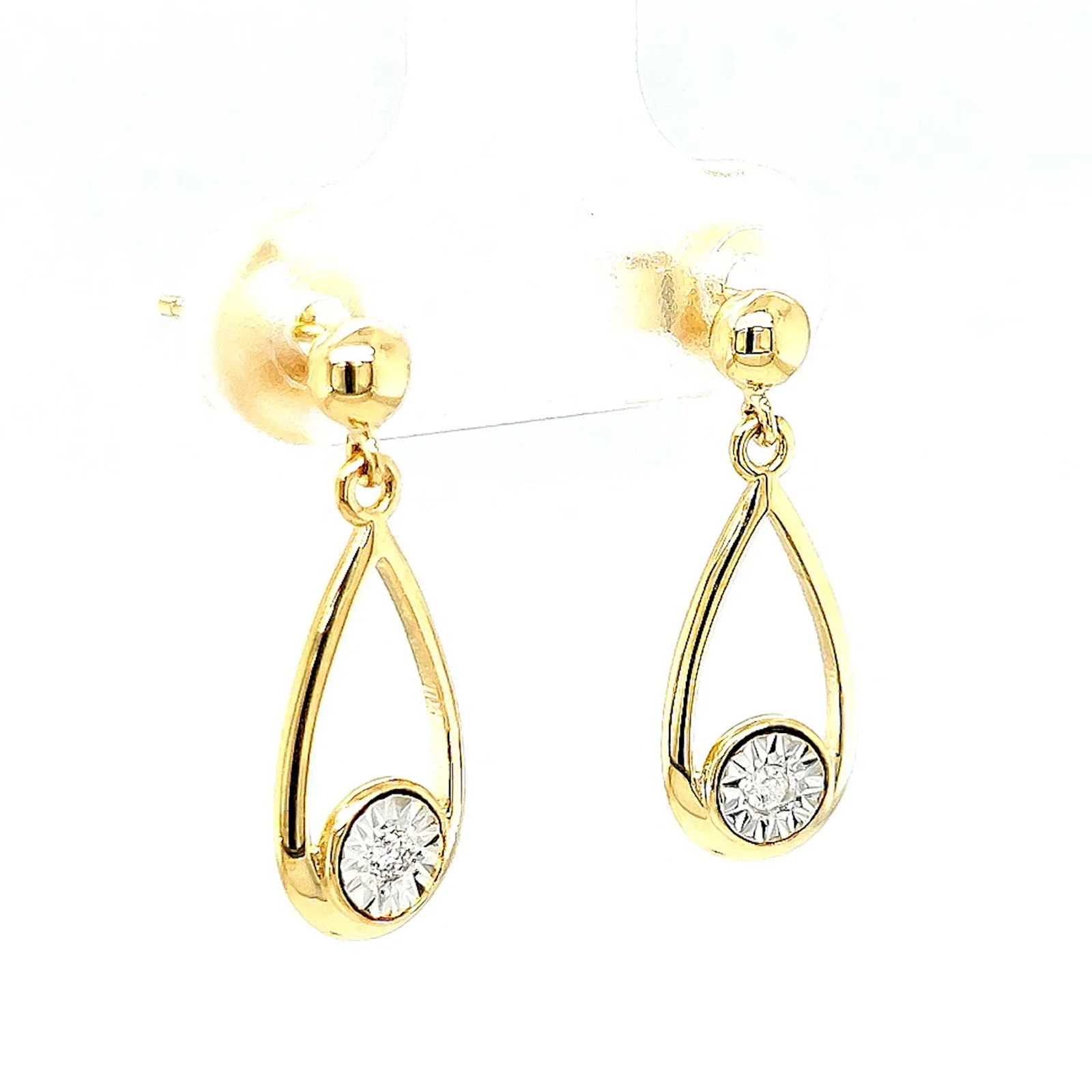 9ct Yellow Gold Round Brilliant Cut & Diamond Set Drop Earrings - Image 69