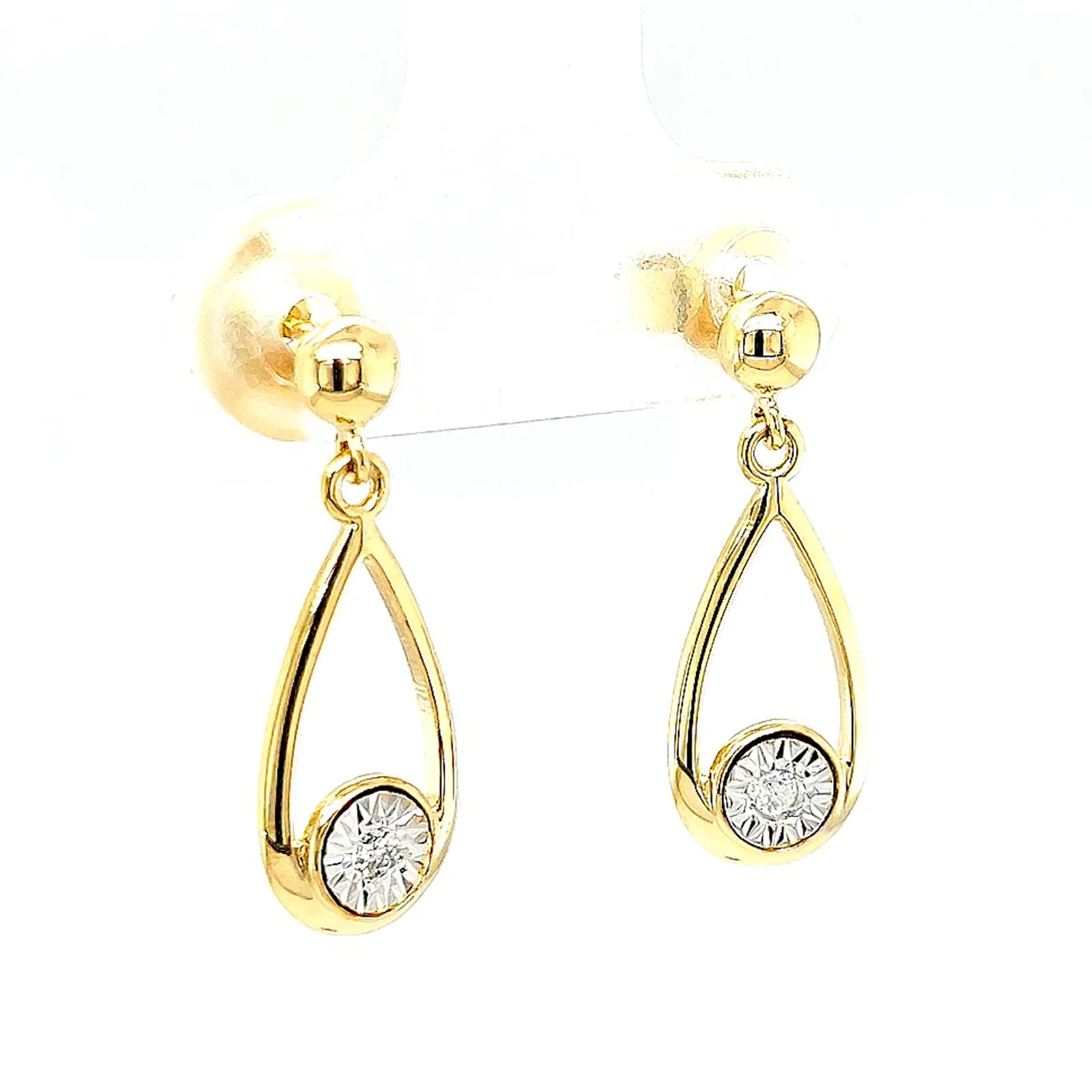 9ct Yellow Gold Round Brilliant Cut & Diamond Set Drop Earrings - Image 70