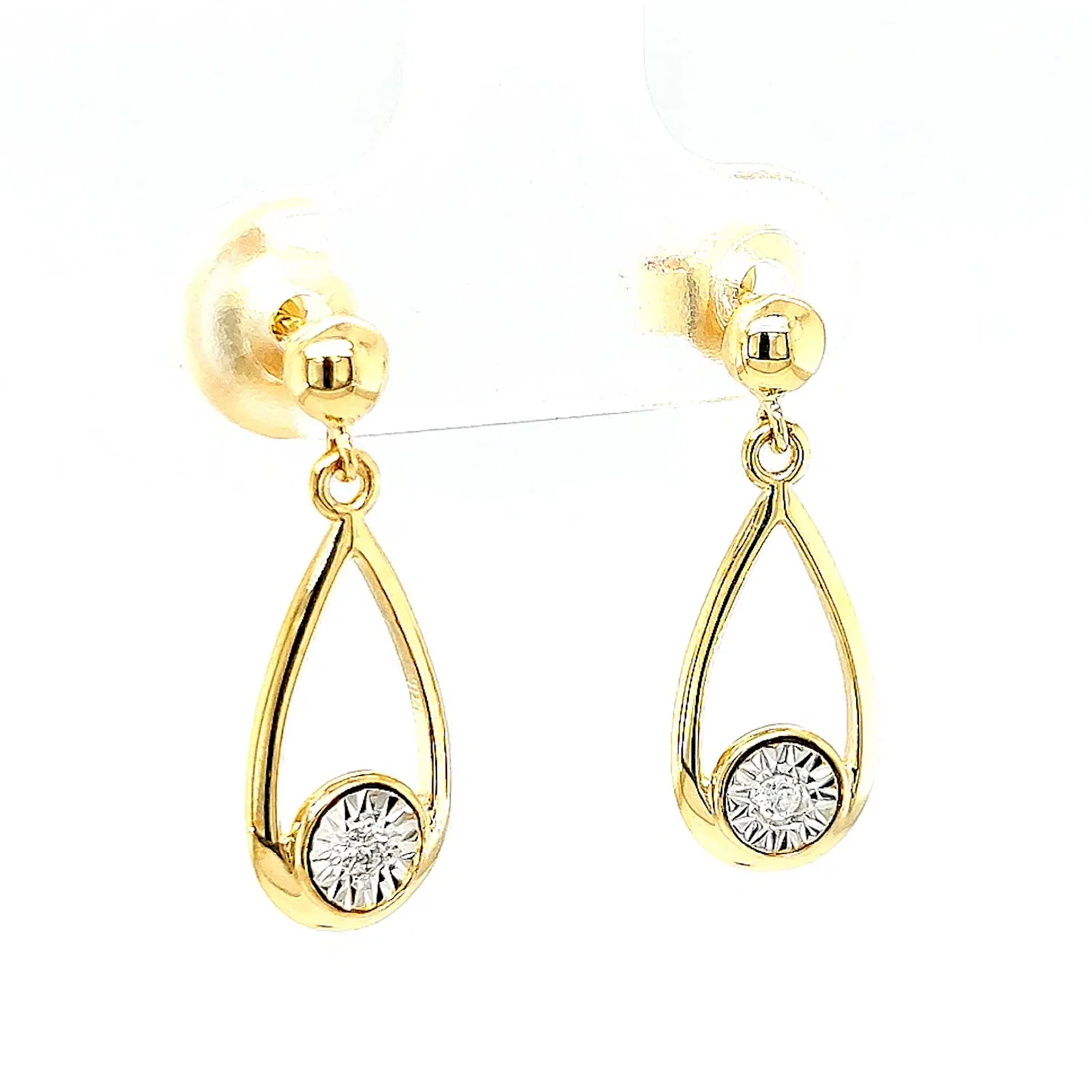 9ct Yellow Gold Round Brilliant Cut & Diamond Set Drop Earrings - Image 71