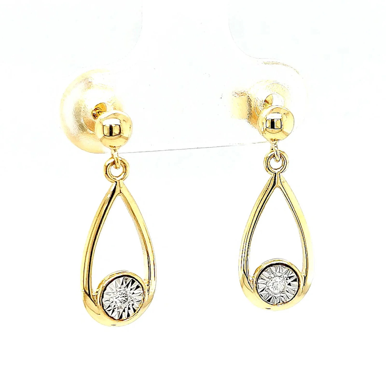 9ct Yellow Gold Round Brilliant Cut & Diamond Set Drop Earrings - Image 72