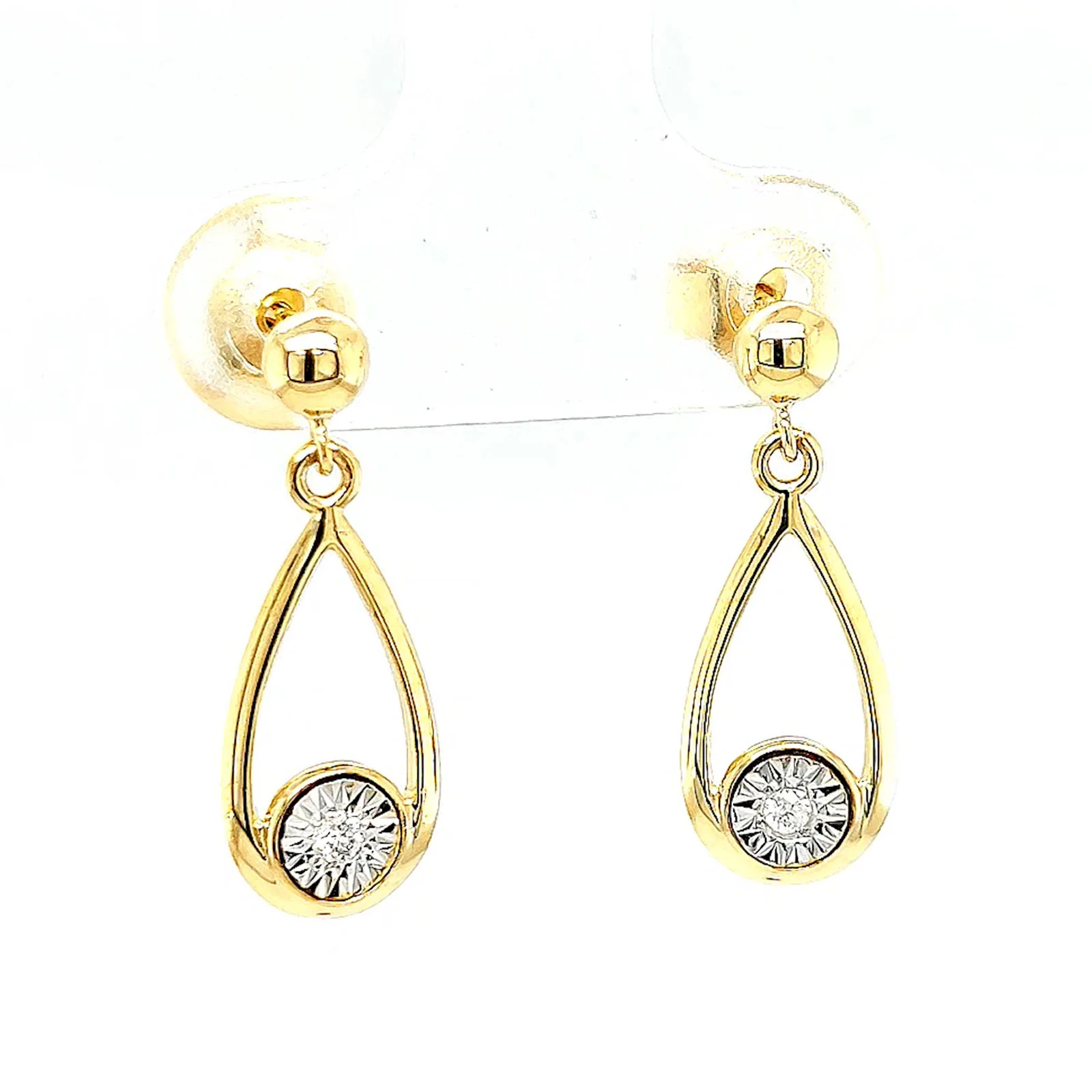 9ct Yellow Gold Round Brilliant Cut & Diamond Set Drop Earrings - Image 73