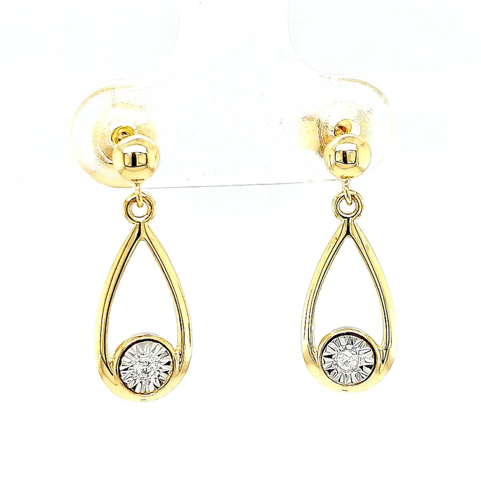 9ct Yellow Gold Round Brilliant Cut & Diamond Set Drop Earrings - Image 74