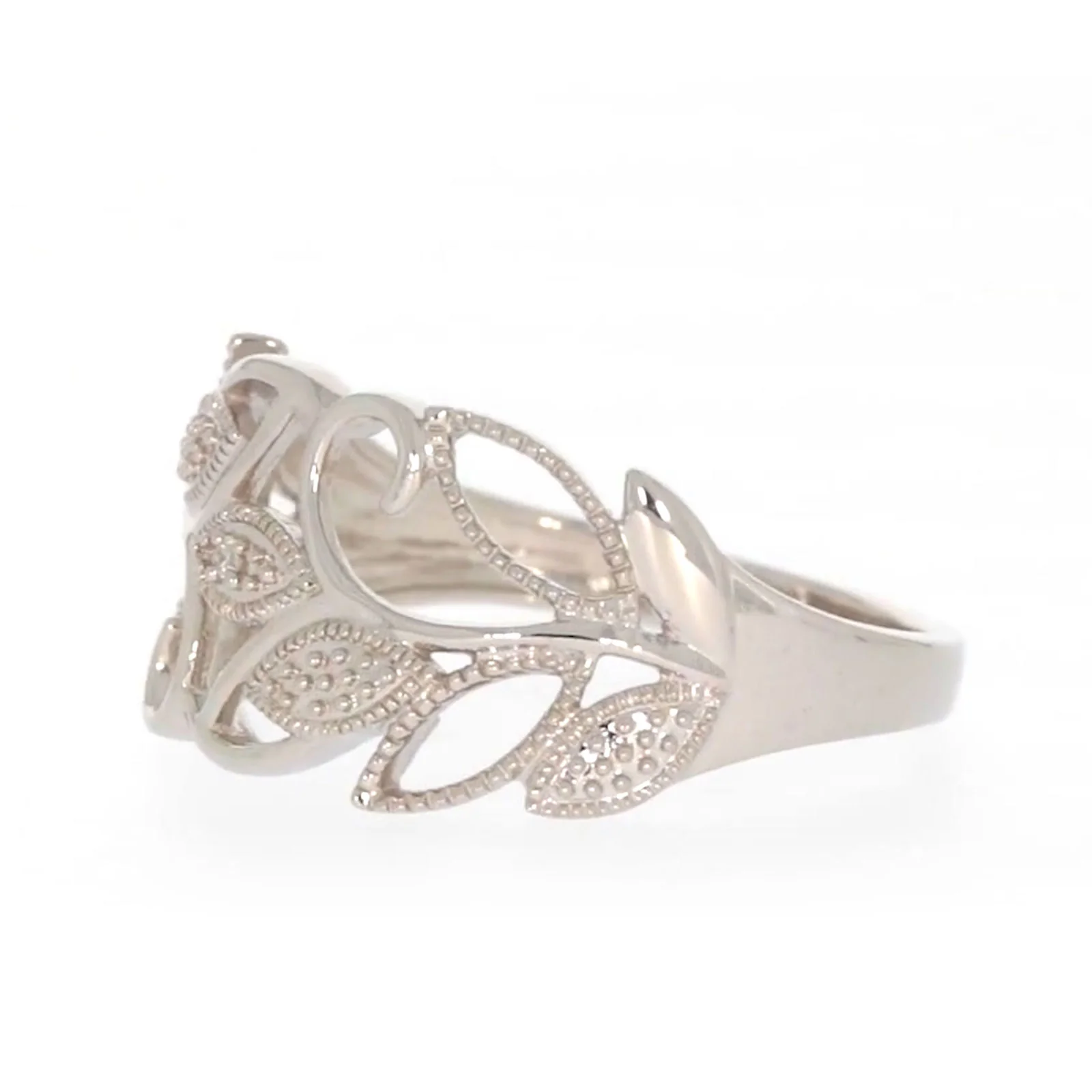 Sterling Silver Diamond Set Leaf Ring - Image 13