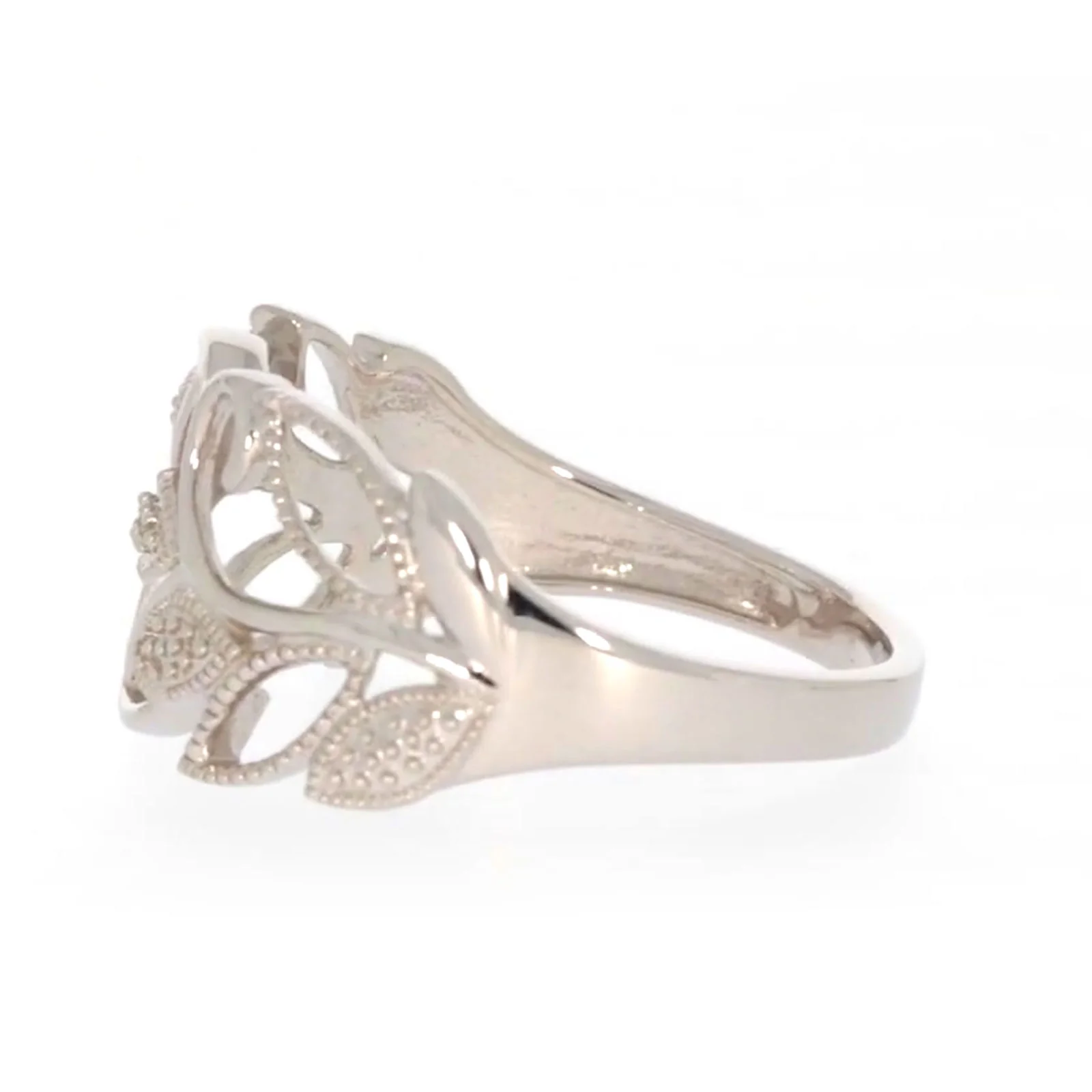 Sterling Silver Diamond Set Leaf Ring - Image 19